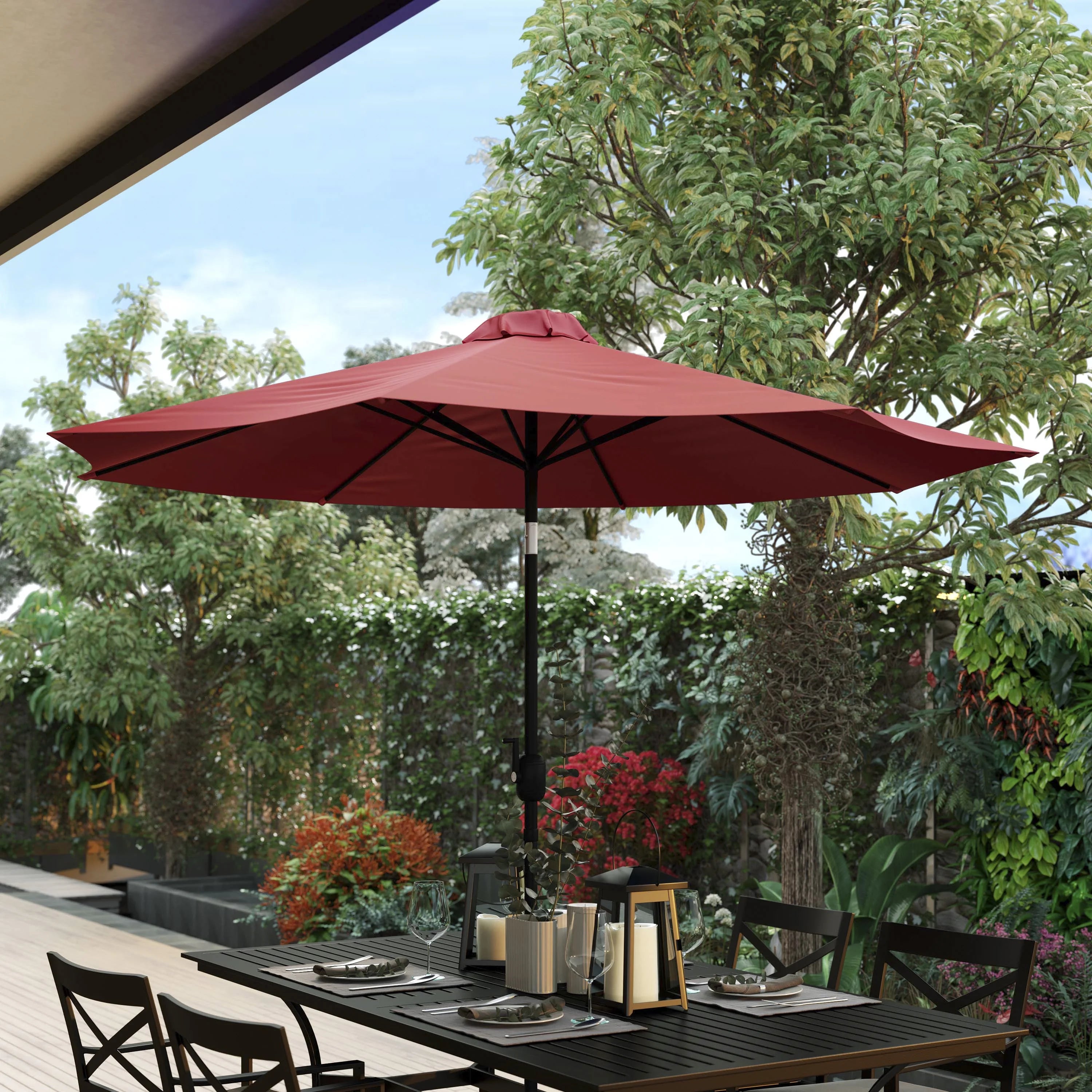 Red 9 FT Round Umbrella with Aluminum Pole L321