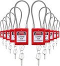 10 Red Keyed Alike Steel Cable Lockout Padlock Set P1350