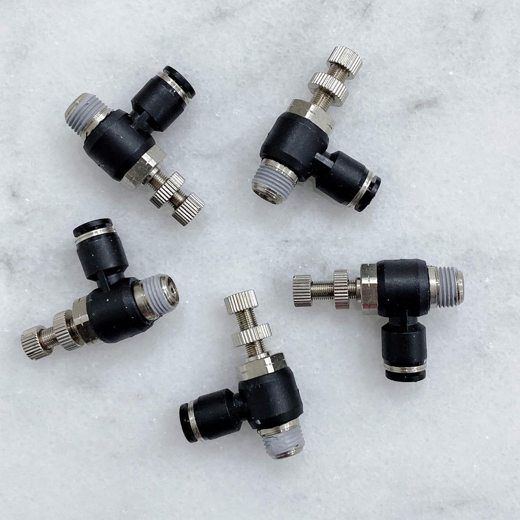 Pneumatic Speed Controller Elbow 1/2 Tube OD x 1/2 NPT Thread Air Push to Connect Fittings (Pack of 5) E780