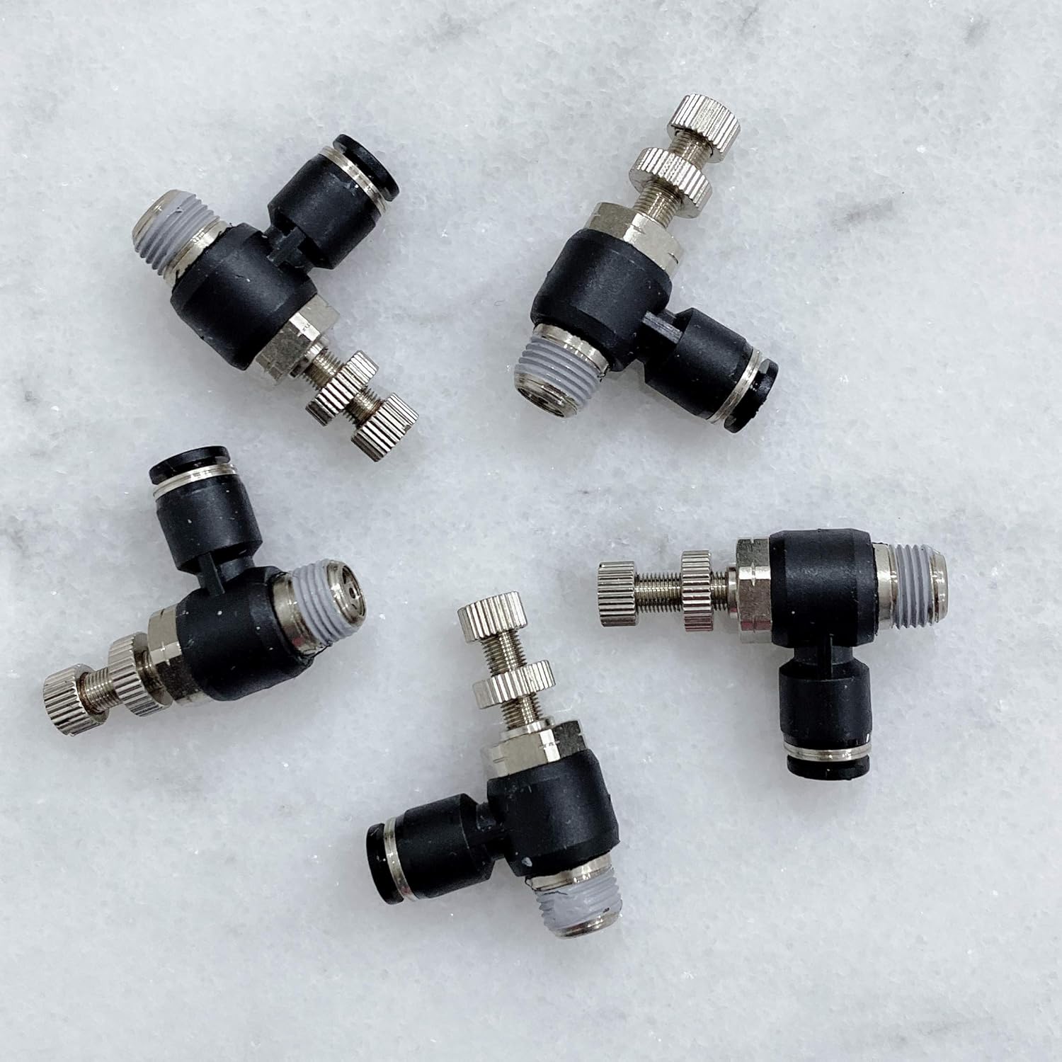 Pneumatic Speed Controller Elbow 1/2 Tube OD x 1/2 NPT Thread Air Push to Connect Fittings (Pack of 5) E780