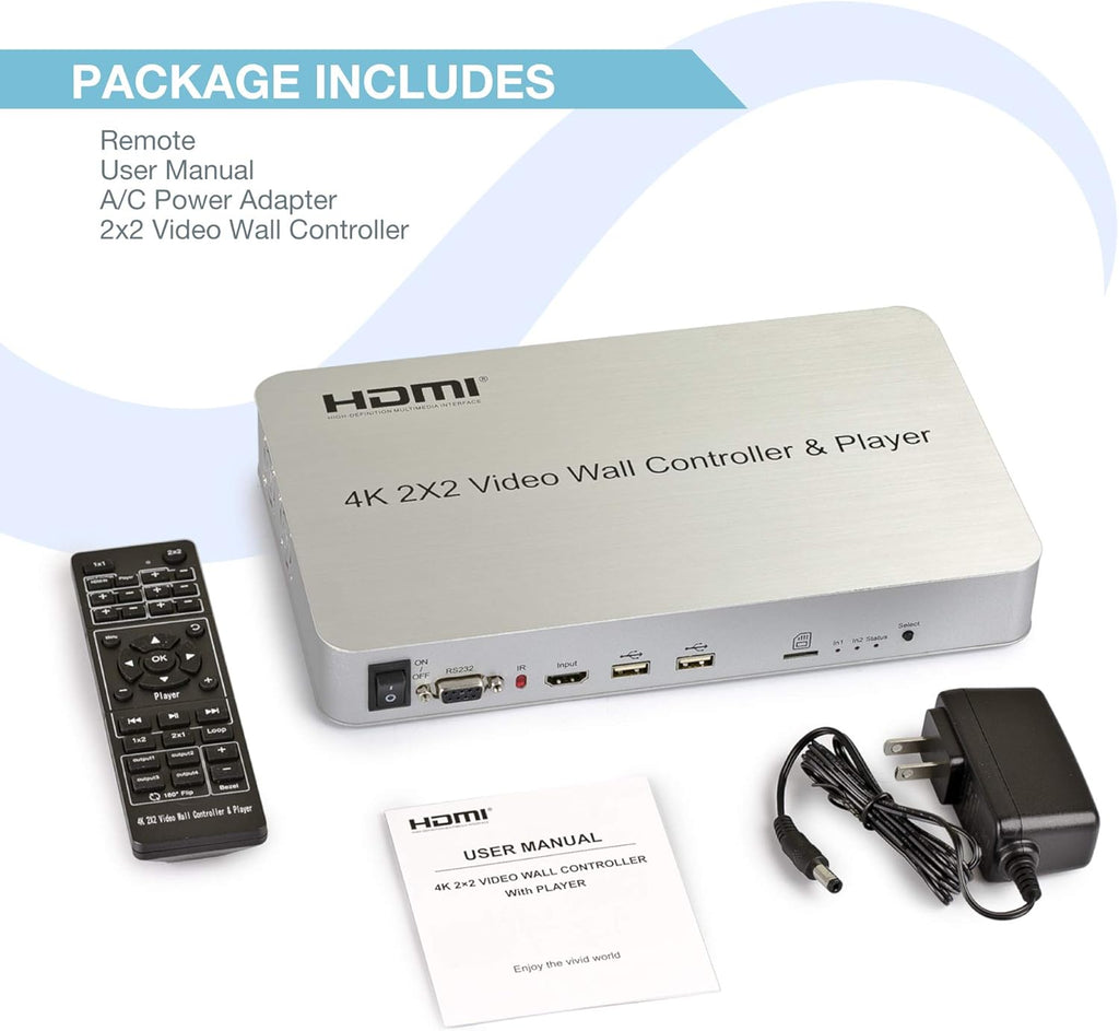 2x2 Video Wall Controller with Media Player, 1080p, HDMI 1.4, 1 HDMI Input & 4 Outputs M185161