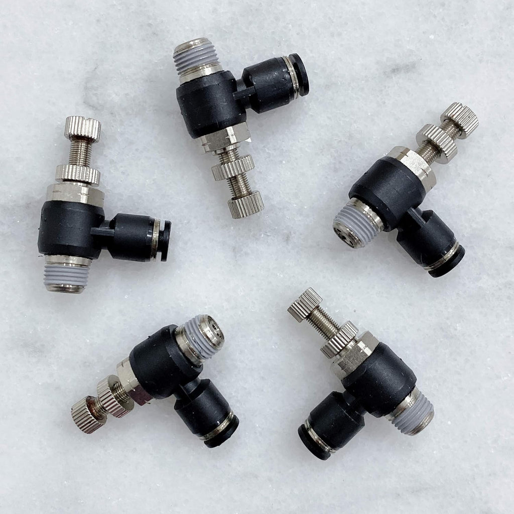 Pneumatic Speed Controller Elbow 1/2 Tube OD x 1/2 NPT Thread Air Push to Connect Fittings (Pack of 5) E780