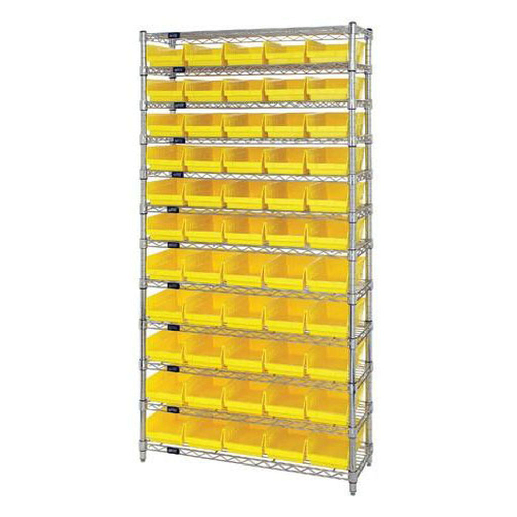 Yellow Wire Bin Shelving with 55 Bins H83476
