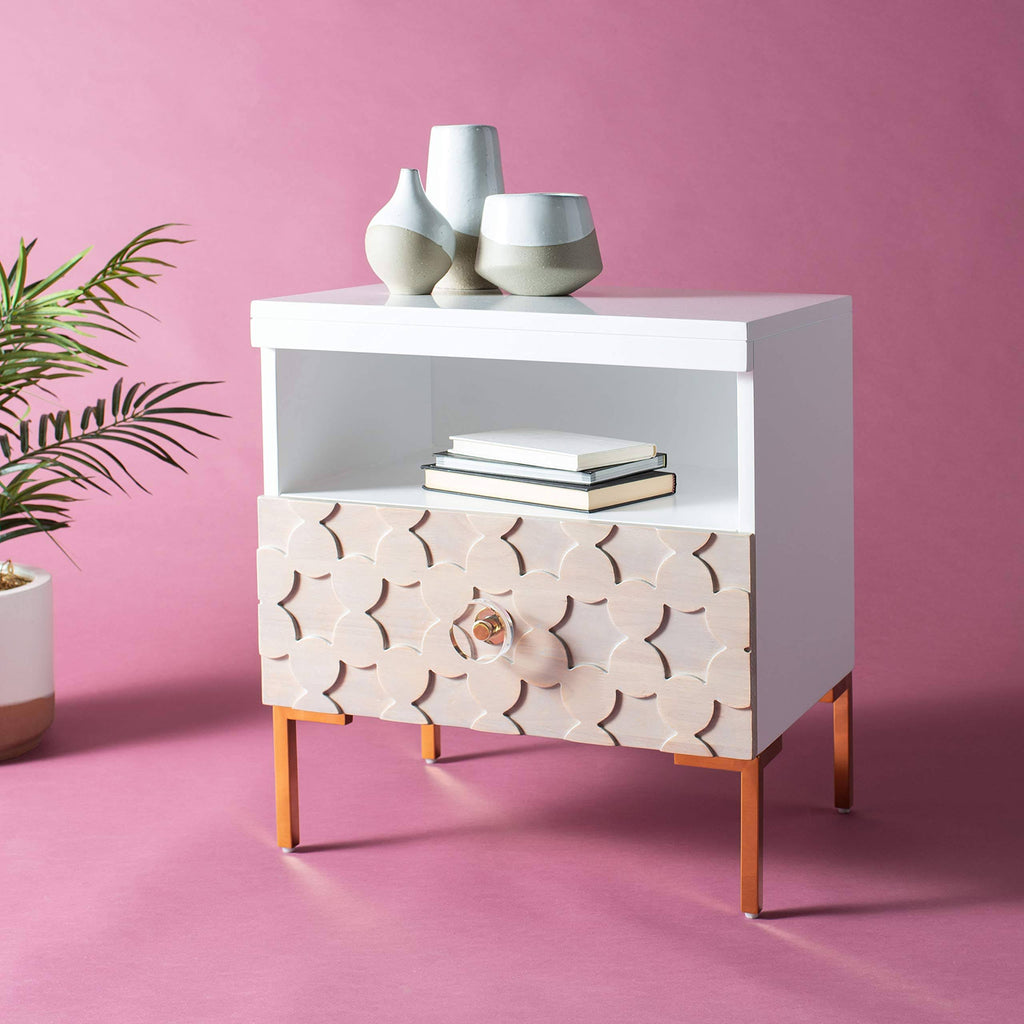 White/Gold 1 Drawer Side Table O807