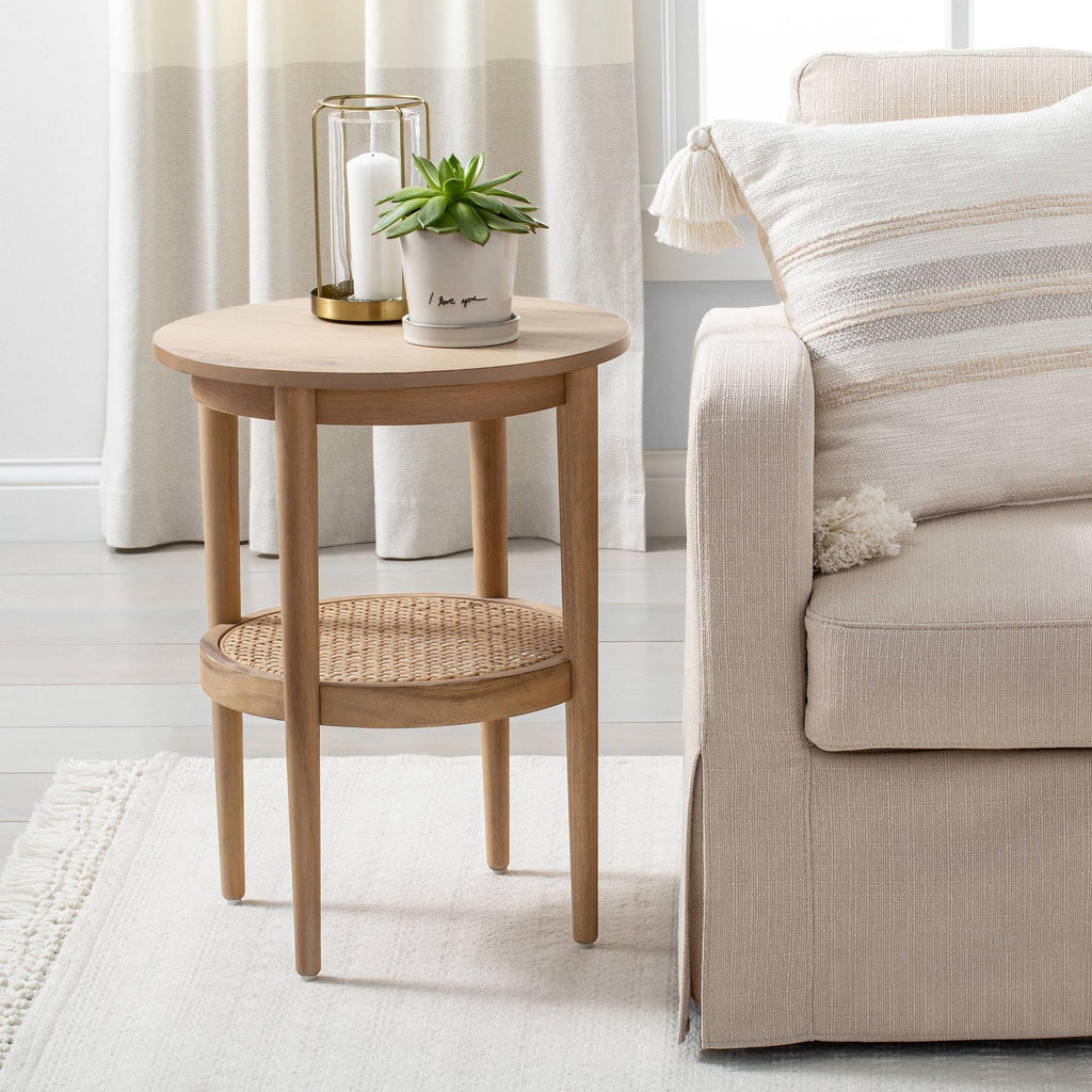 Wood & Cane Round Accent Table D10434