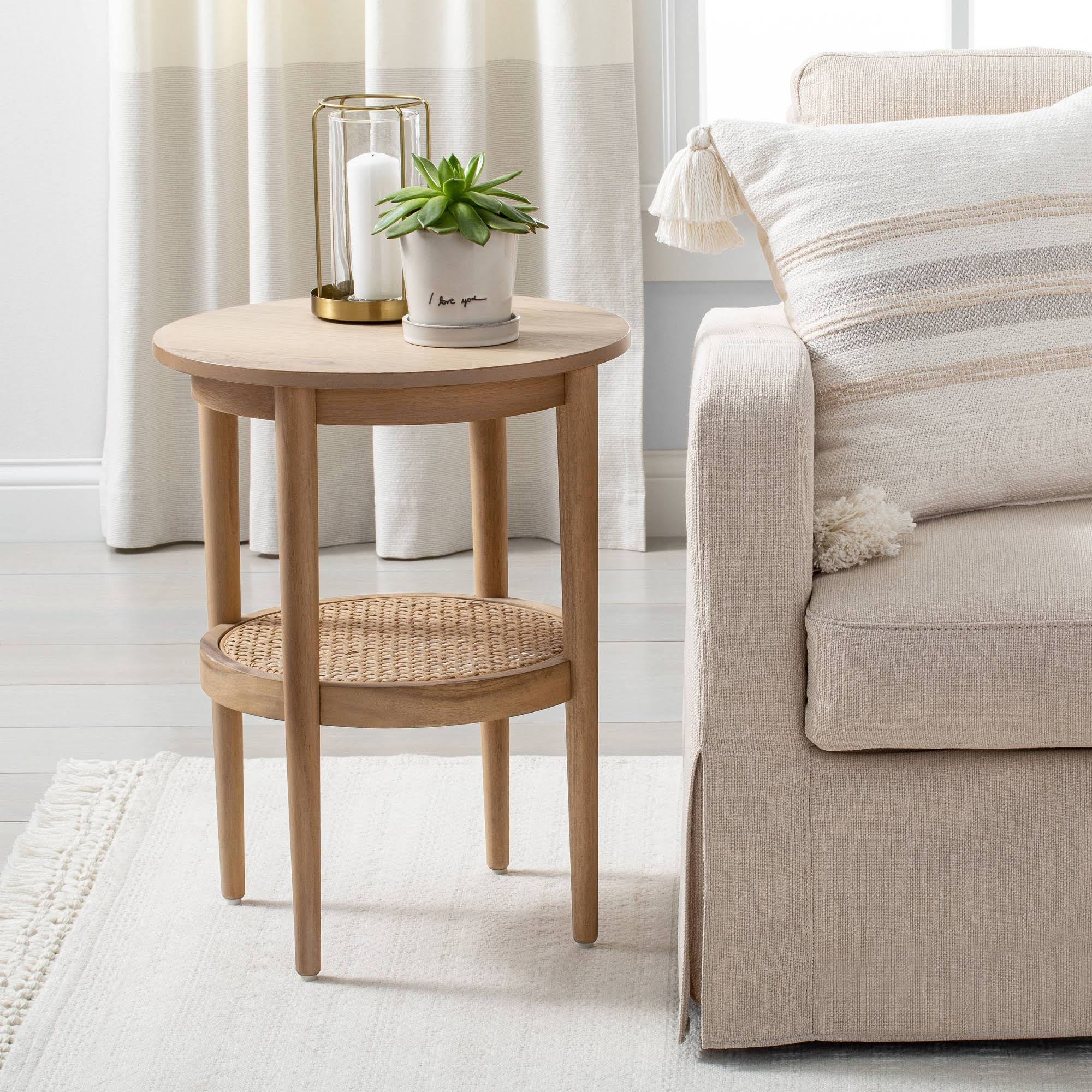 Wood & Cane Round Accent Table D10434