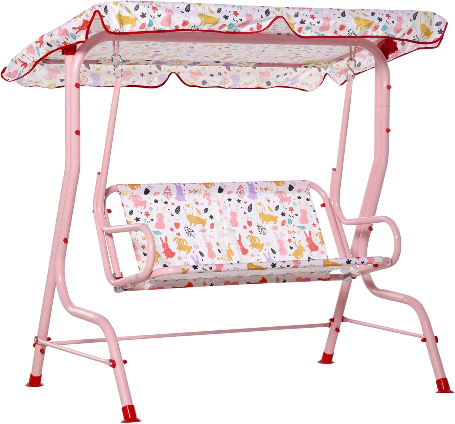 2-Seat Kids Canopy Swing Chair with Shade Awning Seat Belt Colorful Stripes Z910202