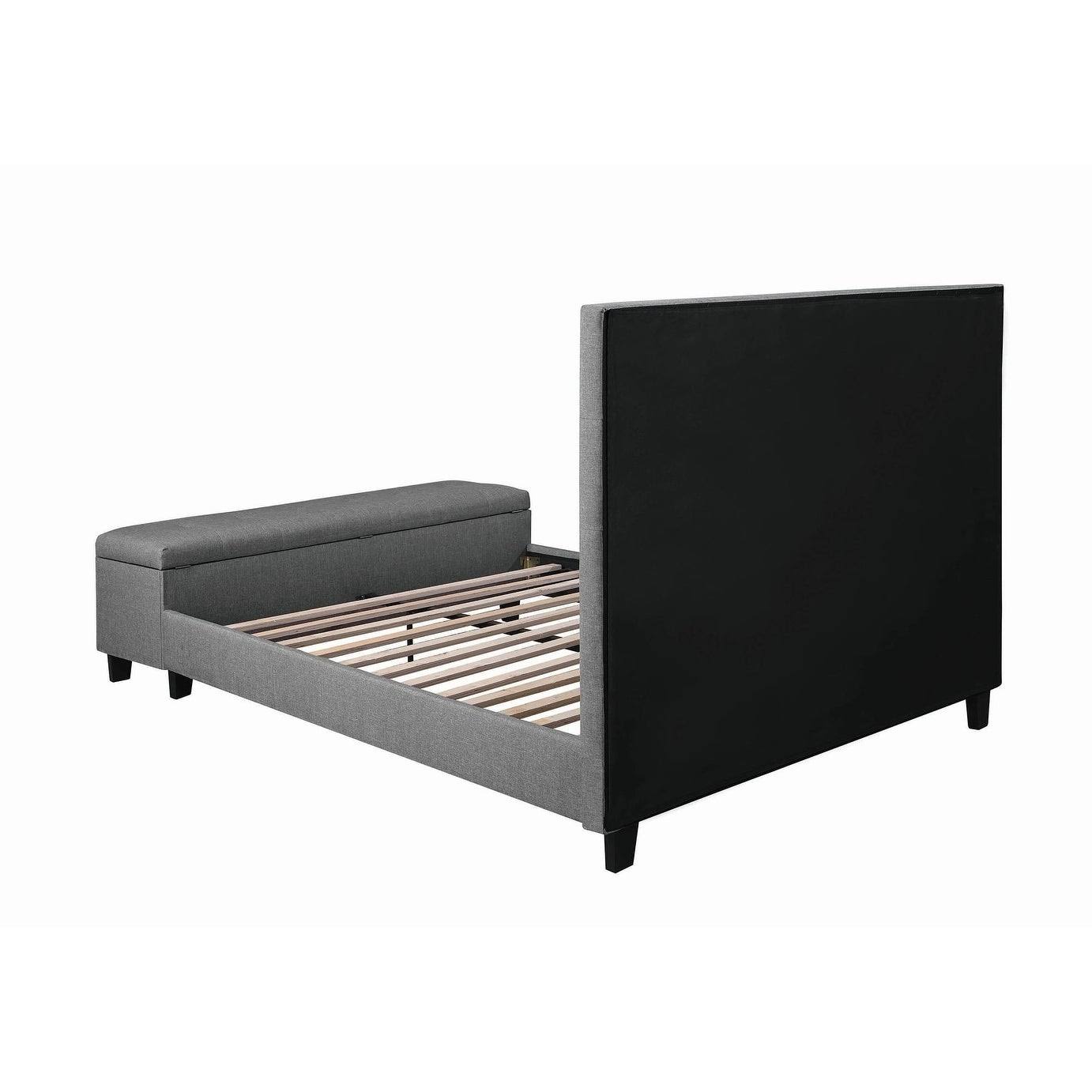 Gray Button Tufted Bed with Attached Storage Bench S510805