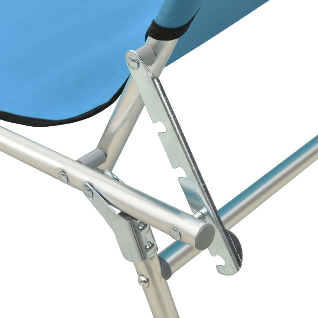Folding Sun Lounger with Canopy Steel Turquoise and Blue V10586
