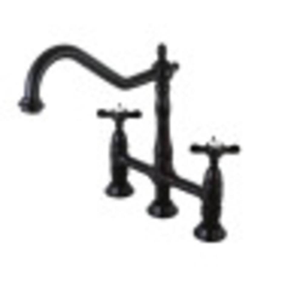 Oil Rubbed Bronze Bridge Kitchen Faucet with Brass Sprayer D497064