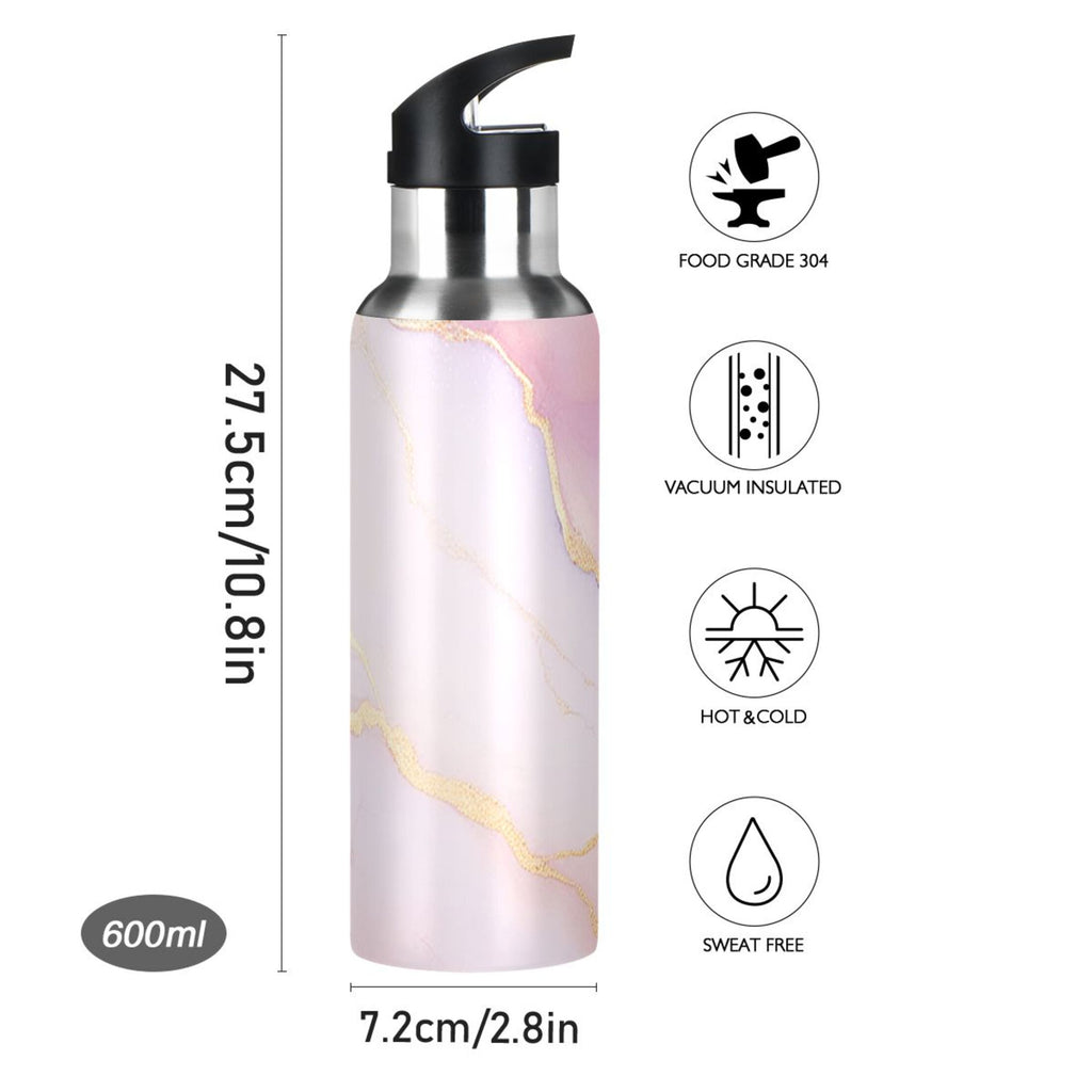 Pink Marble Insulated Stainless Steel Water Bottle with Straw Lid, 20 oz O822