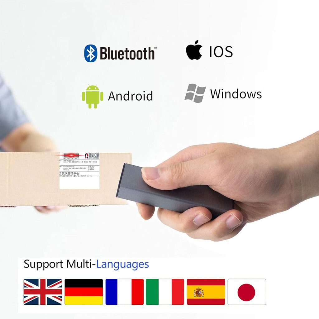 2D QR Wireless Bluetooth Barcode Scanner Portable Handheld 3-in-1 Aluminum Alloy Metal Outer Box Pack of 2 R366