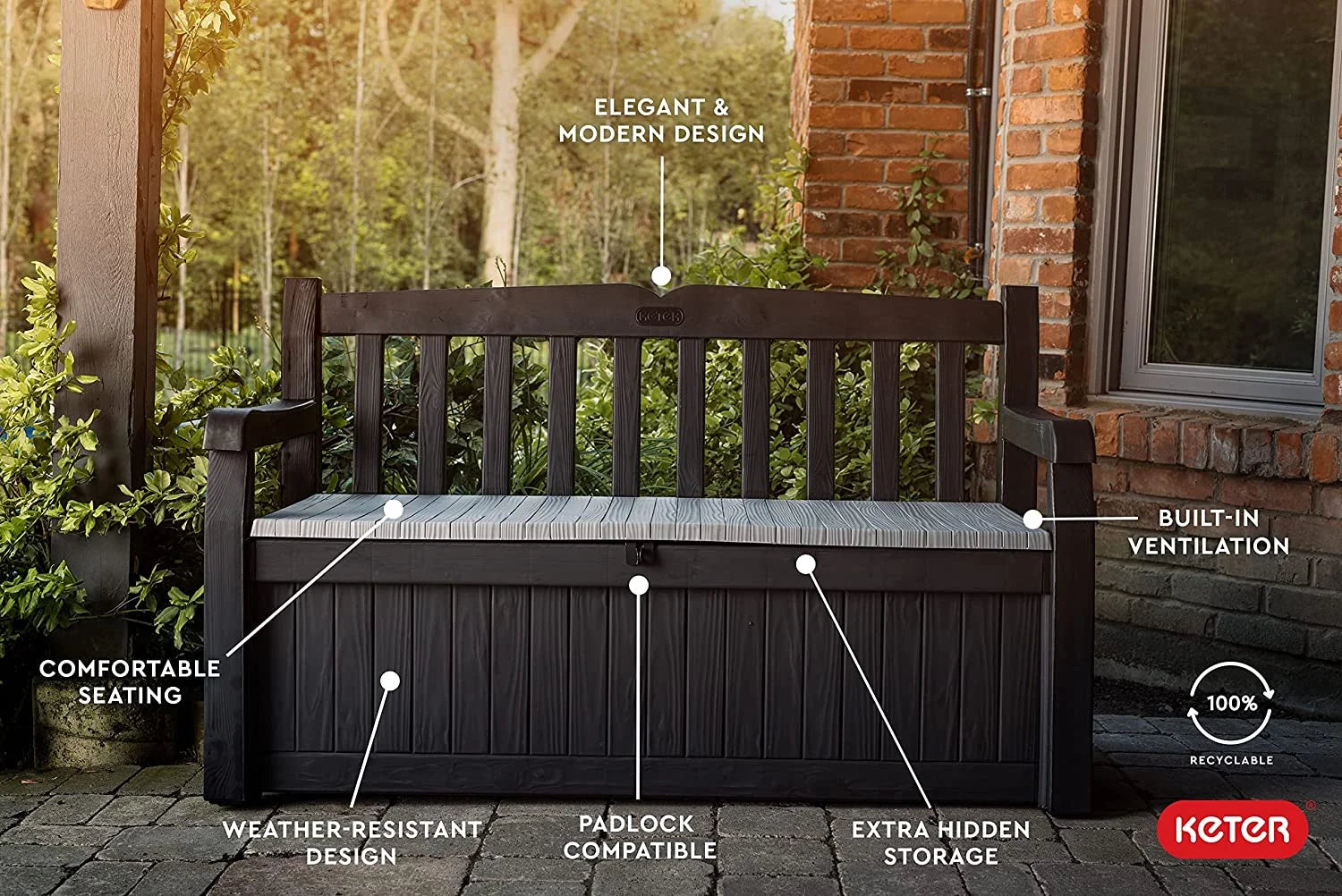 Grey 70 Gallon Storage Bench Deck Box X1078