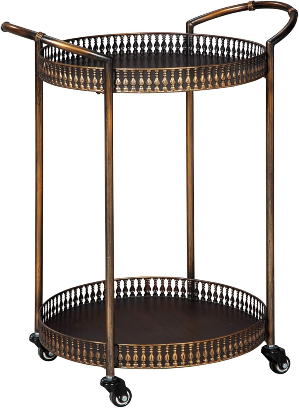 Gold Finish Metal Rolling Bar Cart with Caster Wheels L684213