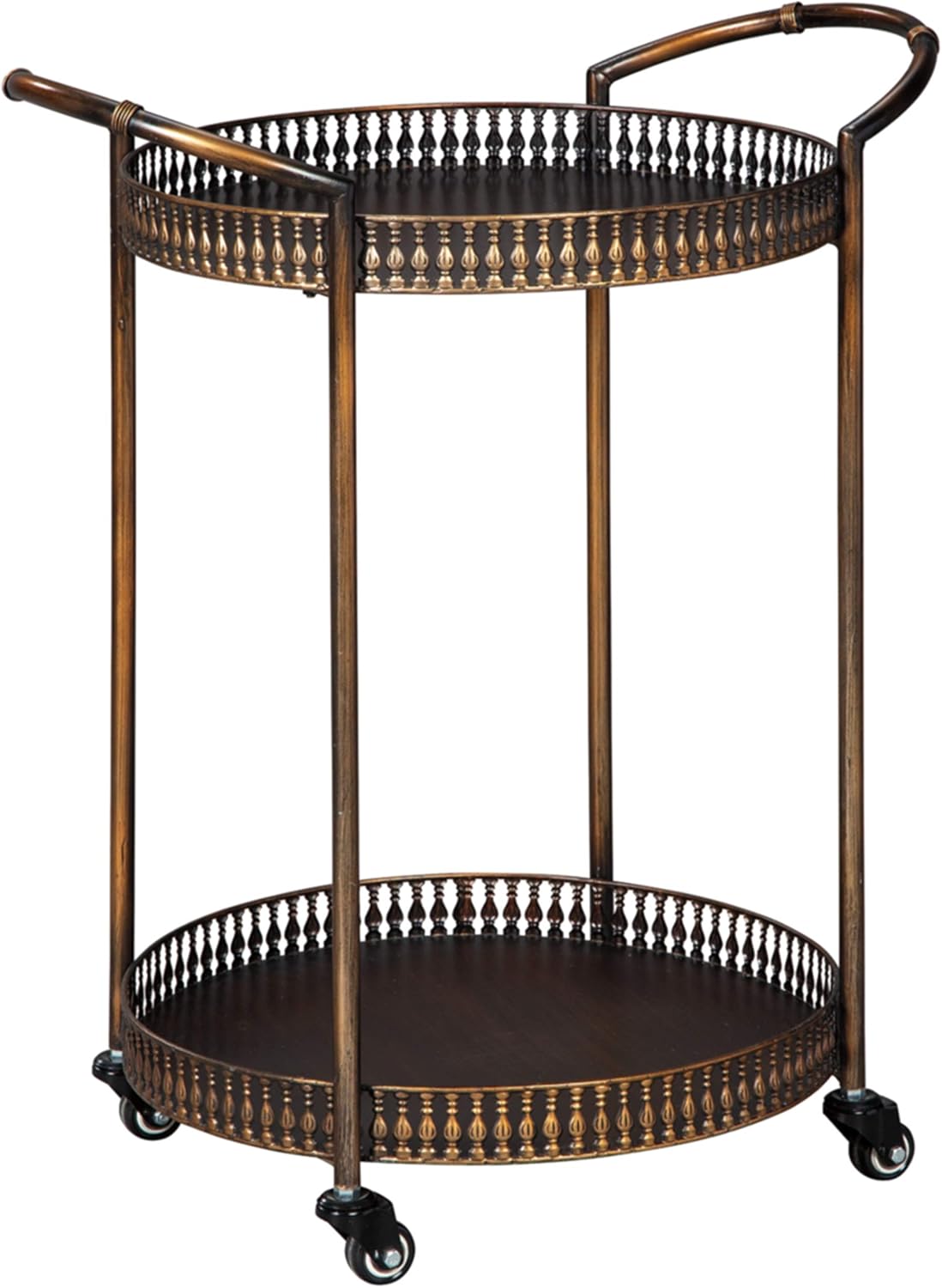 Gold Finish Metal Rolling Bar Cart with Caster Wheels L684213