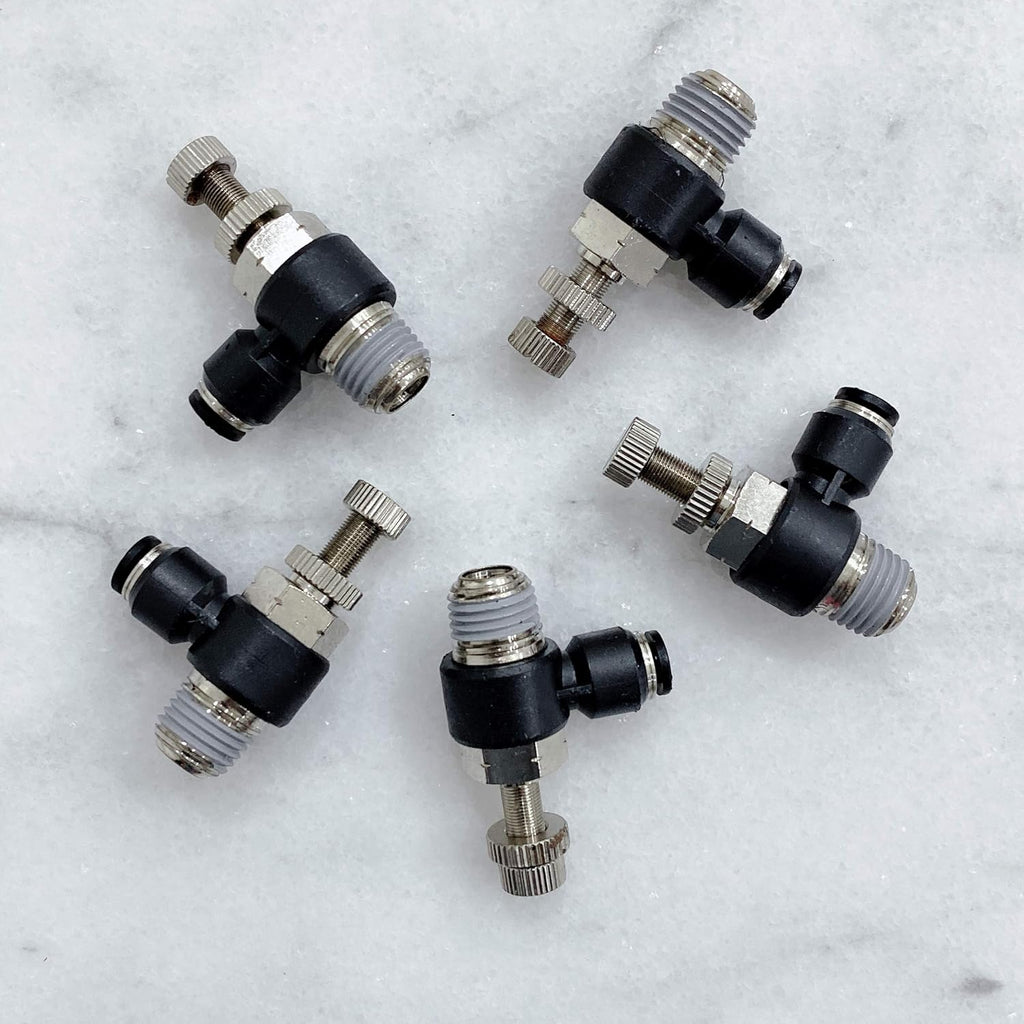 Pneumatic Speed Controller Elbow 1/2 Tube OD x 1/2 NPT Thread Air Push to Connect Fittings (Pack of 5) E780