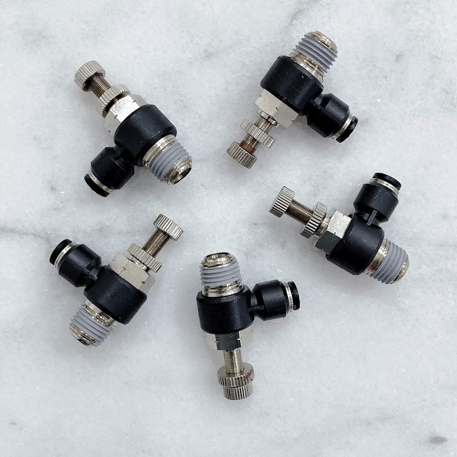 Pneumatic Speed Controller Elbow 1/2 Tube OD x 1/2 NPT Thread Air Push to Connect Fittings (Pack of 5) E780