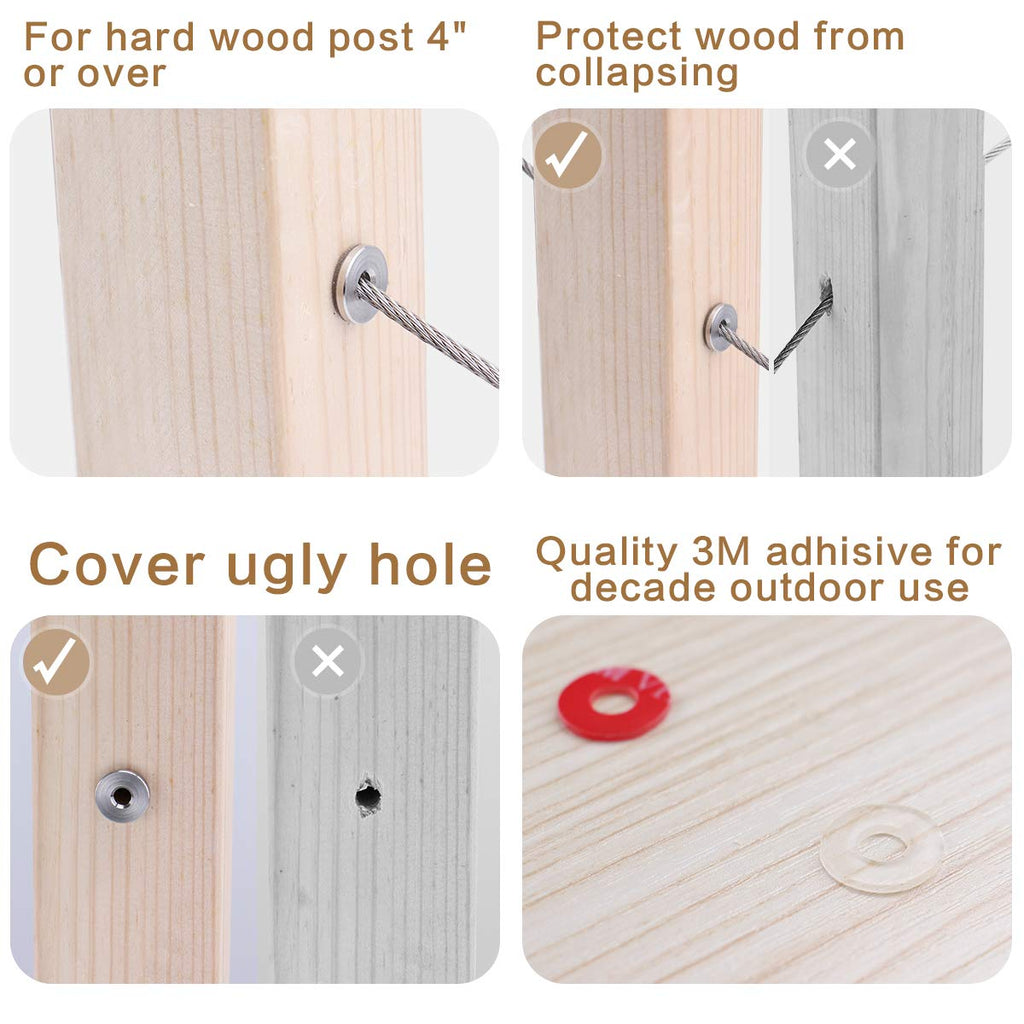 50Pack Cable Railing Kit Adjustable Angled Protector Sleeve for 1/8 Wire Rope Wood Posts 10 30 40 Degree Beveled Grommet T316 Stainless Steel Q188