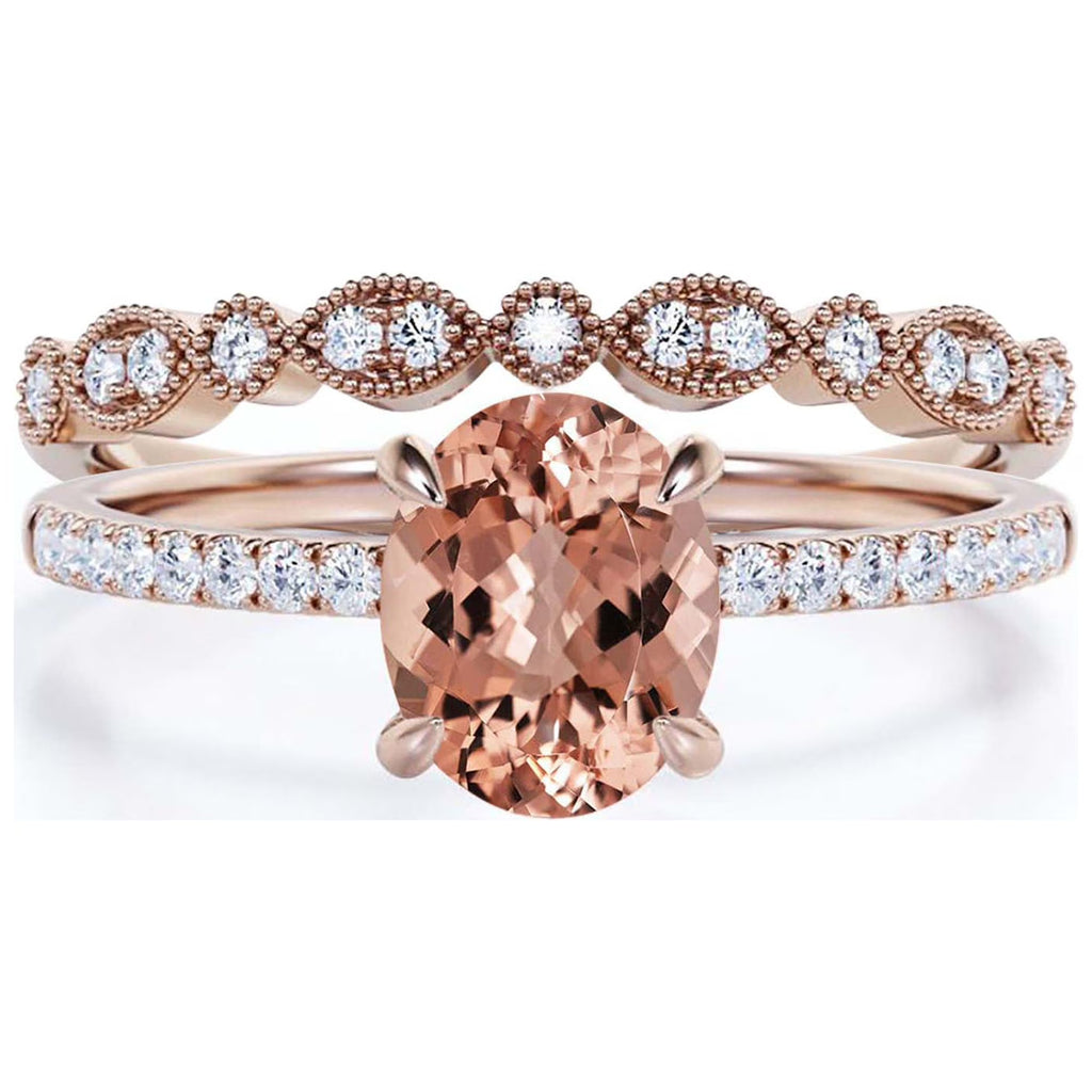 Minimalist 2.00 Carat Oval Cut Morganite And Diamond Moissanite Engagement Ring In 10k Solid Rose Gold J83813