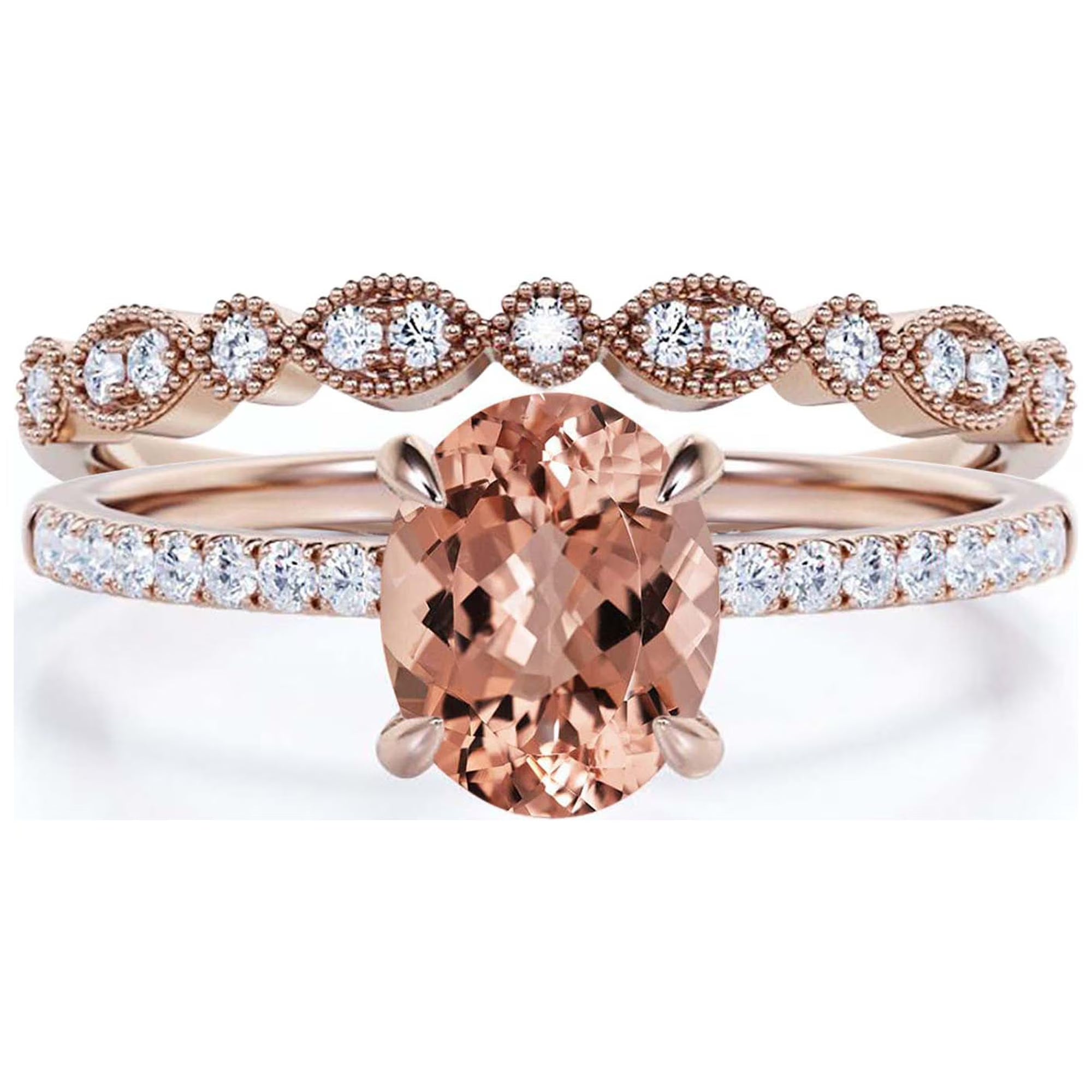 Minimalist 2.00 Carat Oval Cut Morganite And Diamond Moissanite Engagement Ring In 10k Solid Rose Gold J83813