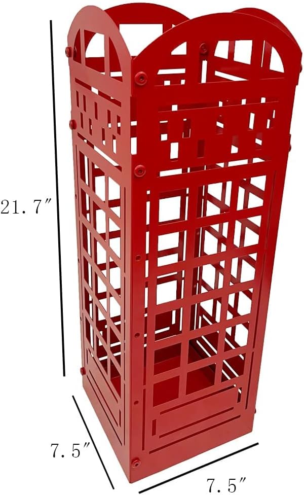 Red Metal Umbrella Stand Rack with Cane Holder P830448