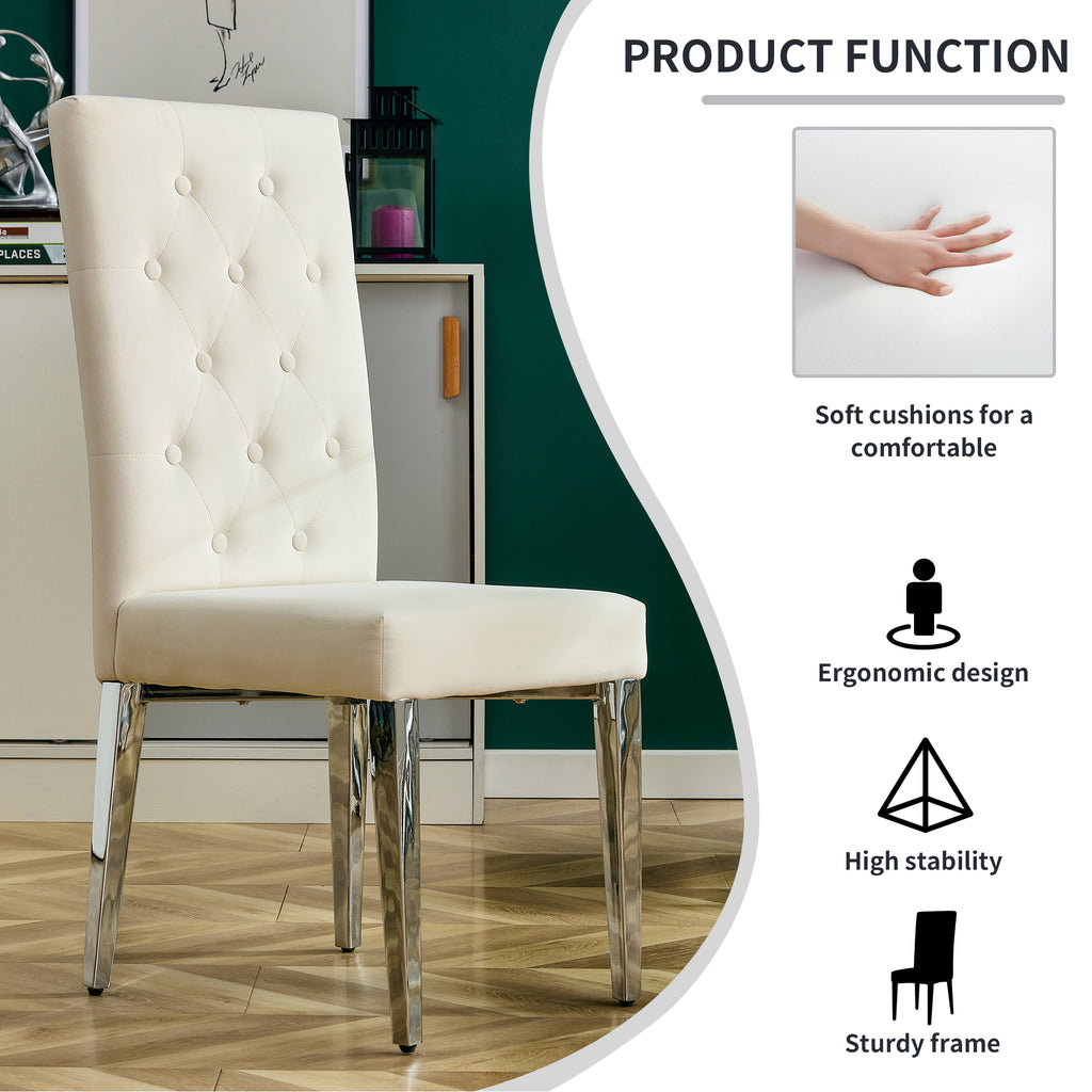 Beige Velvet Upholstered Dining Chairs Set of 2 Z98742