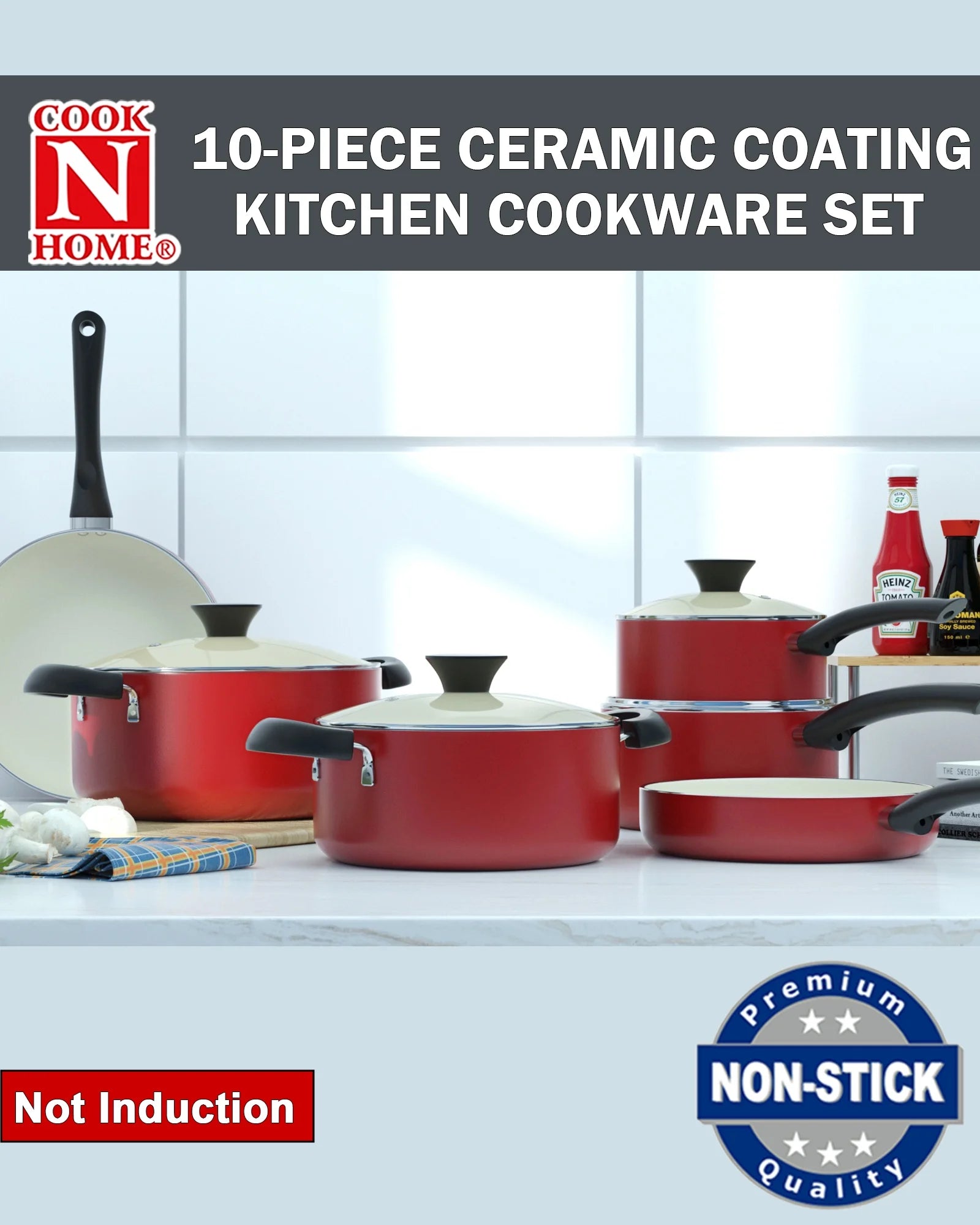 10 Piece Nonstick Ceramic Cookware Set with Lids S9976