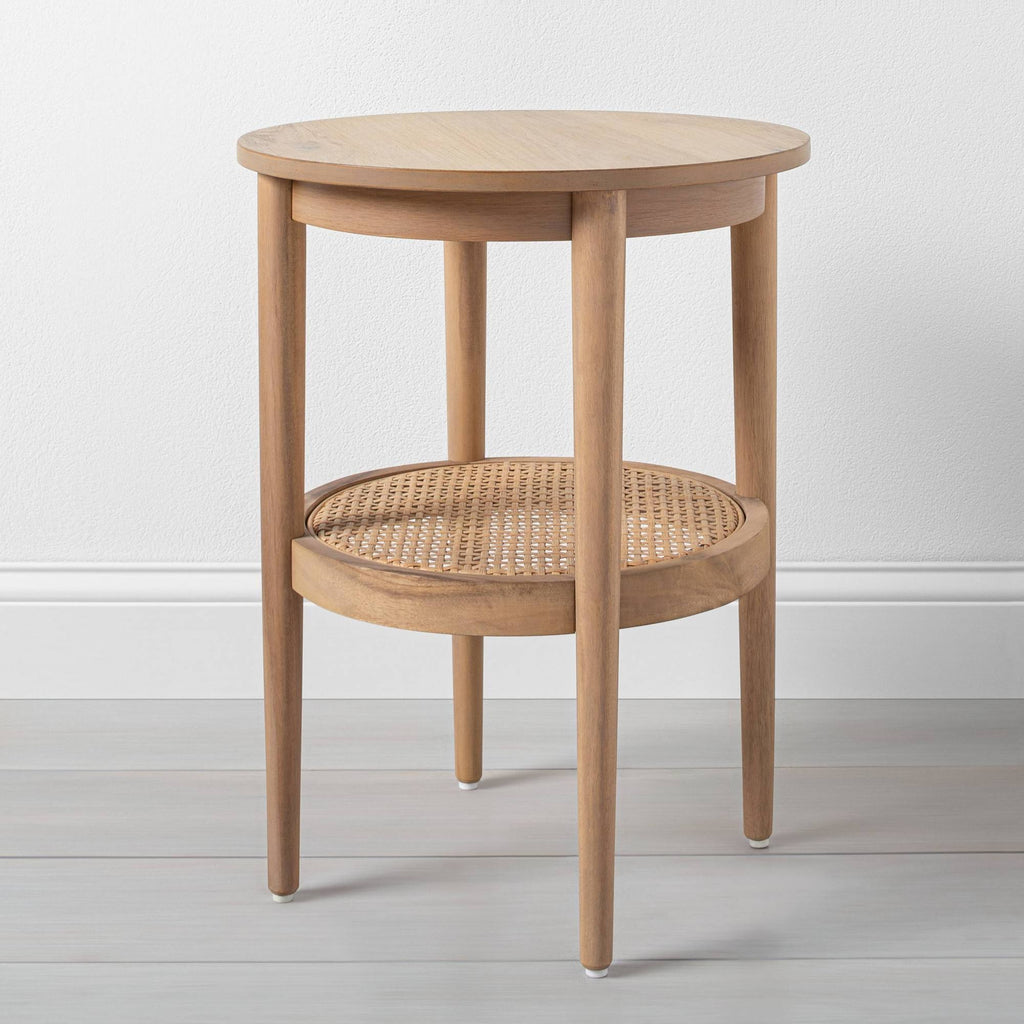 Wood & Cane Round Accent Table D10434