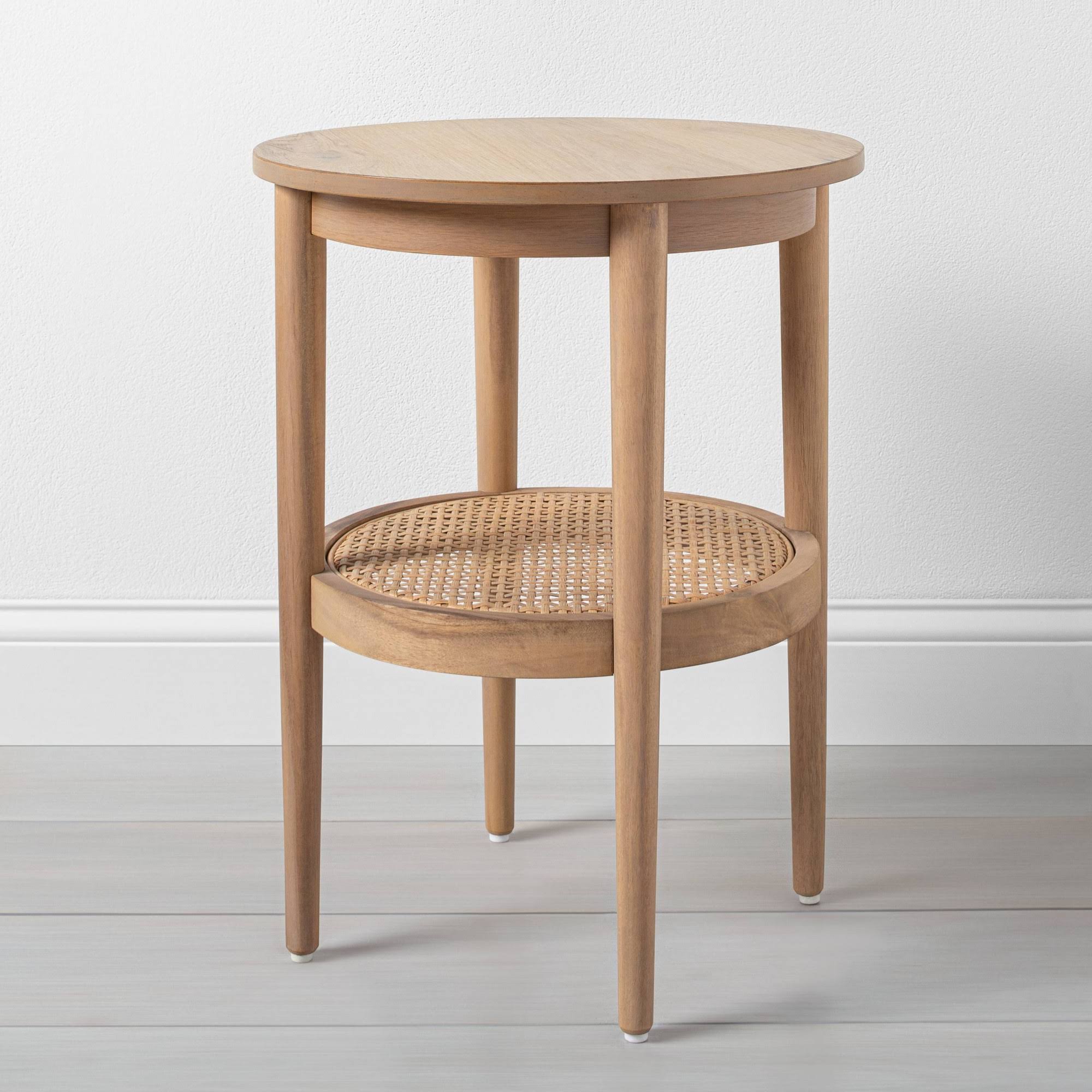 Wood & Cane Round Accent Table D10434