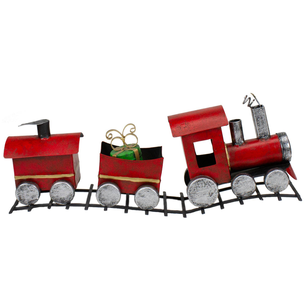 15x22 Three Car Red and Silver Metal Train Christmas Decoration K2901