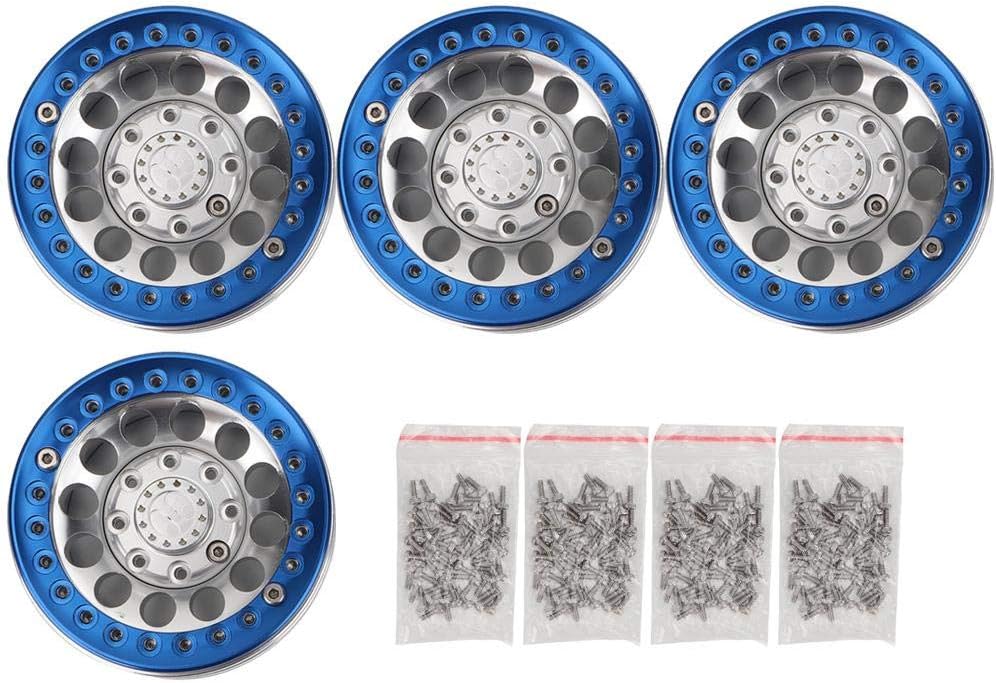 4Pcs 1.9 Inch Beadlock Wheel Rim Hub Accessory for RC Crawler Car (Black Red) I78015