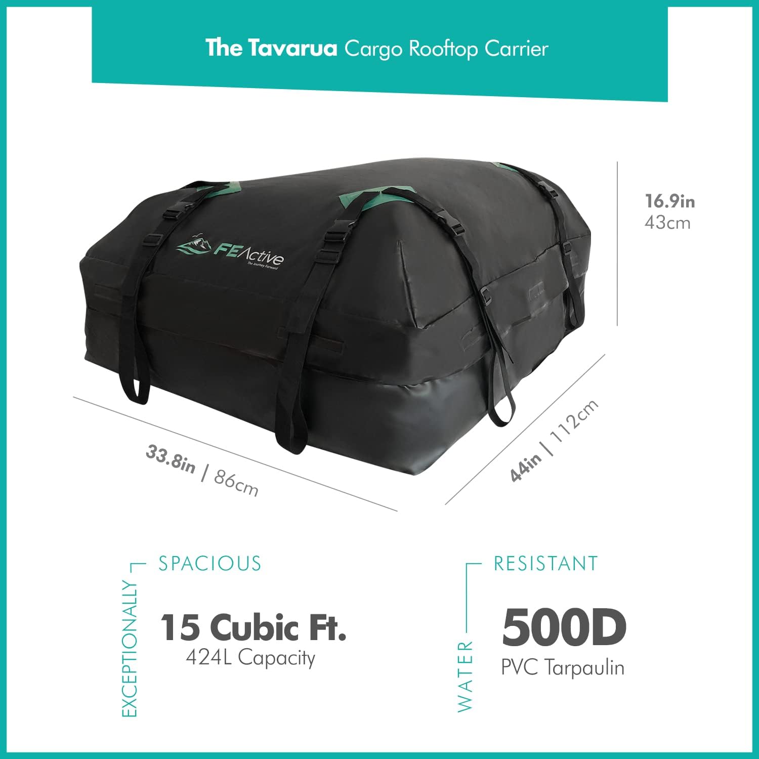 Waterproof 15 Cubic ft. Roof Cargo Carrier with Straps T801401