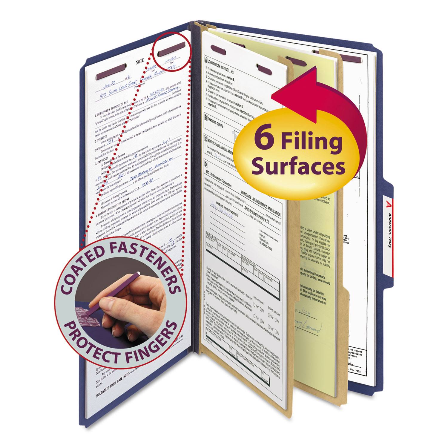 Dark Blue Legal Size Pressboard Classification Folders with Fasteners, 10/Box T998