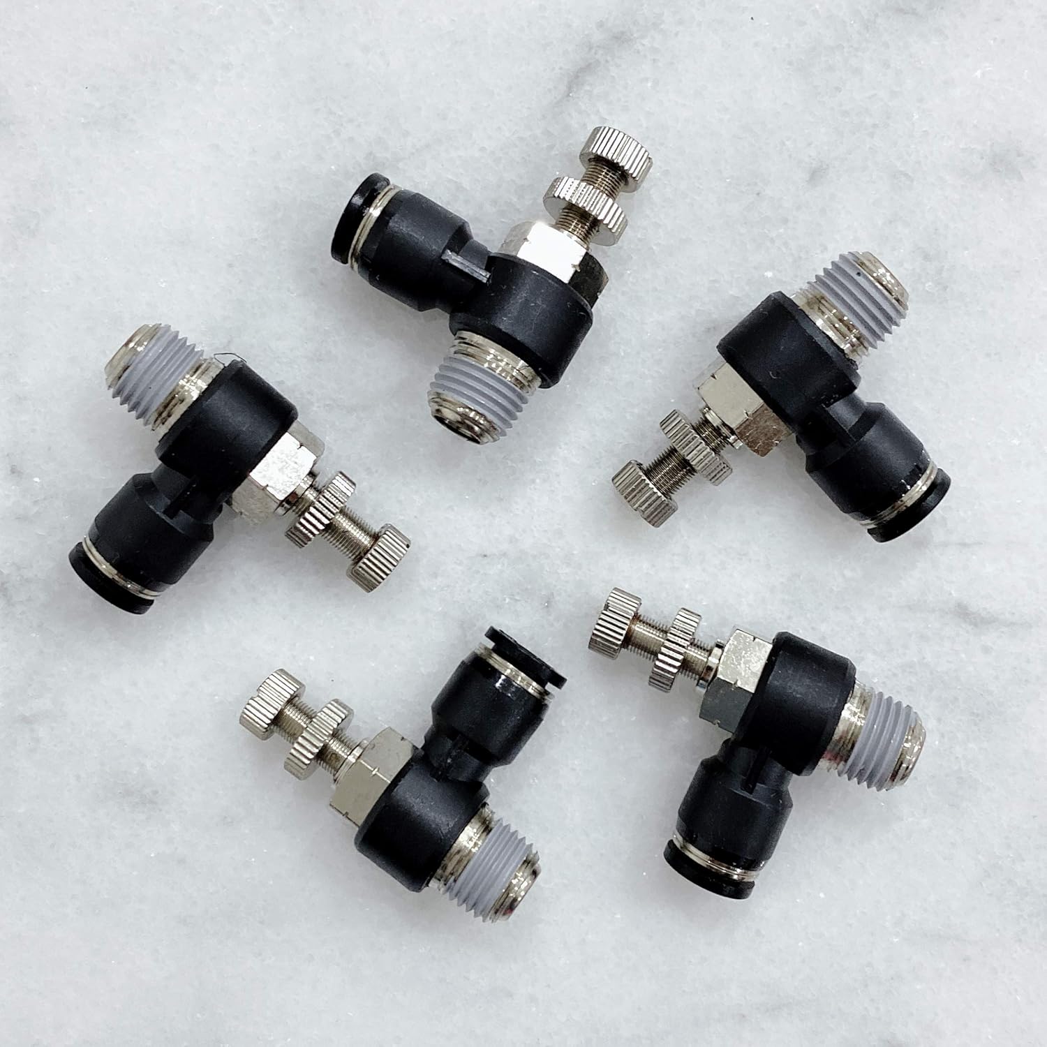 Pneumatic Speed Controller Elbow 1/2 Tube OD x 1/2 NPT Thread Air Push to Connect Fittings (Pack of 5) E780
