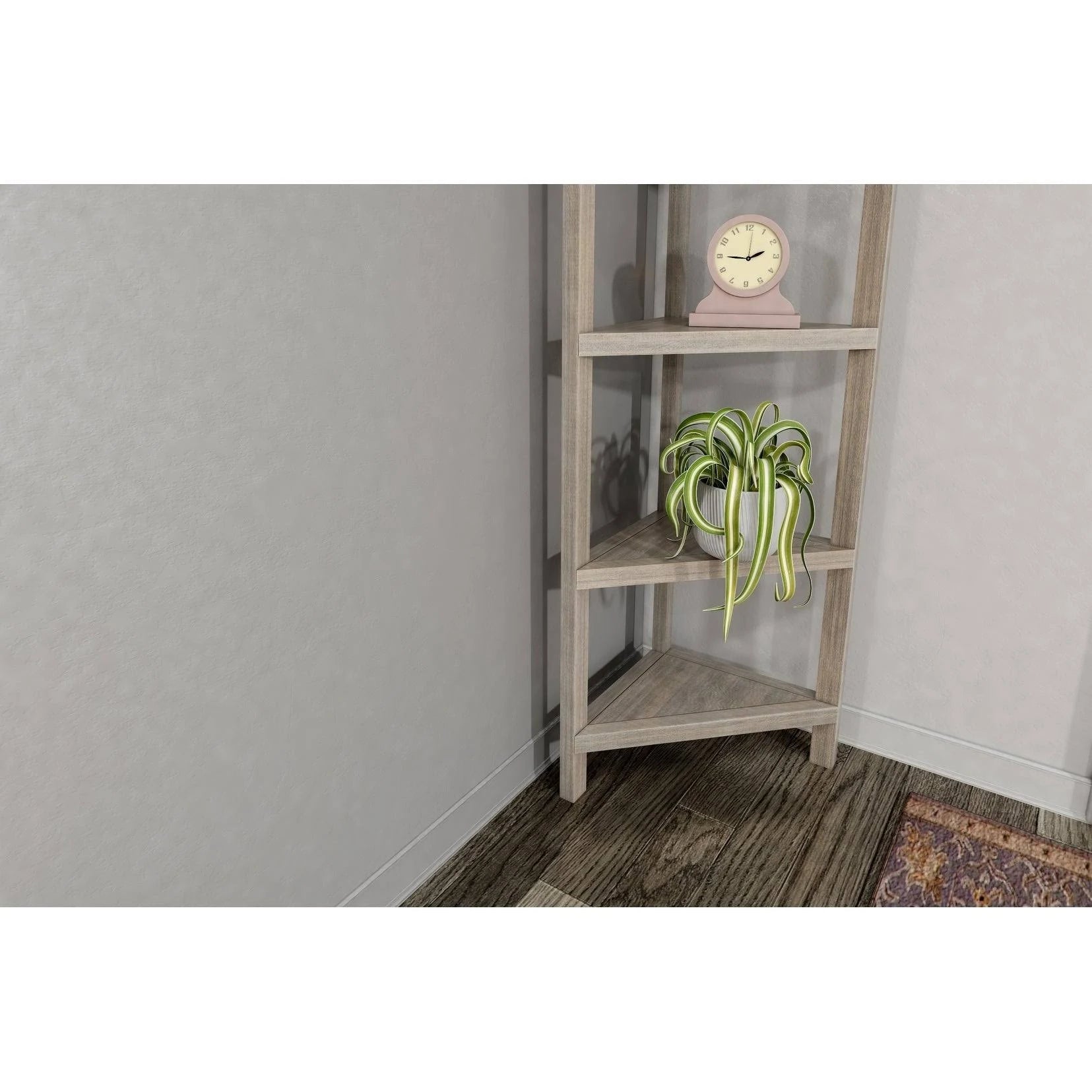 4-Tier Corner Wooden Bookcase Washed Grey X919