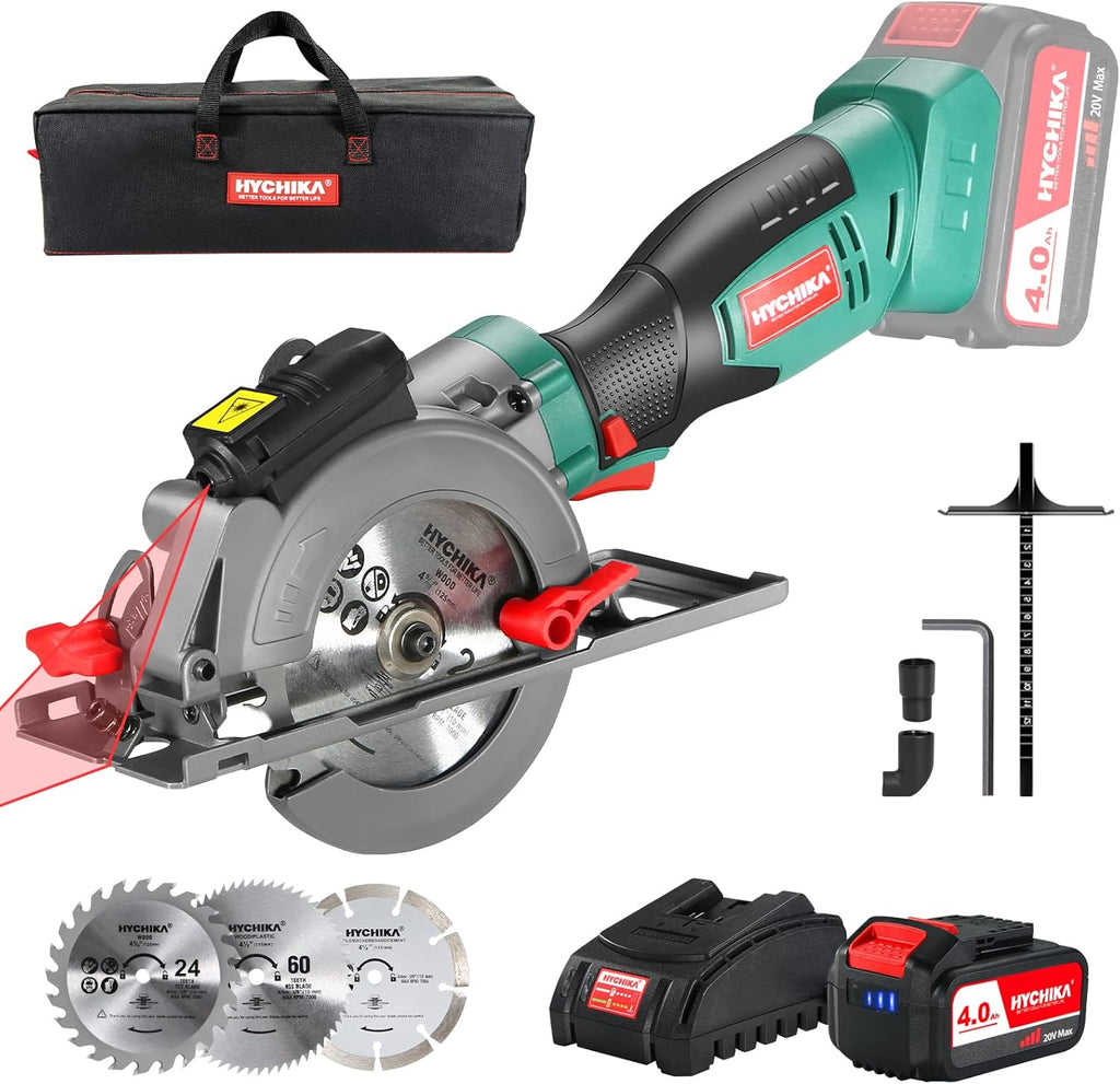 Cordless Mini Circular Saw with 4.0Ah Battery, 3 Blades, 3500RPM B126