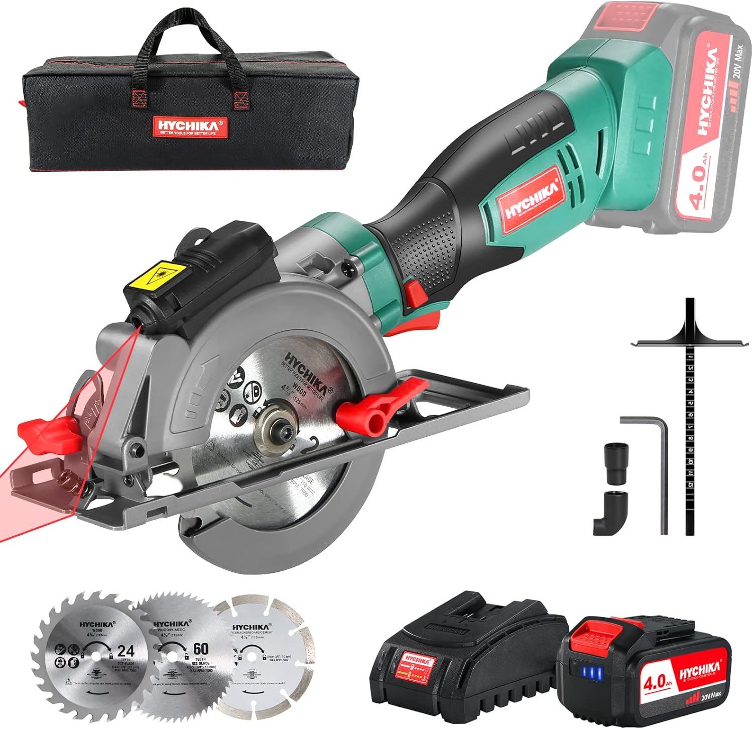 Cordless Mini Circular Saw with 4.0Ah Battery, 3 Blades, 3500RPM B126