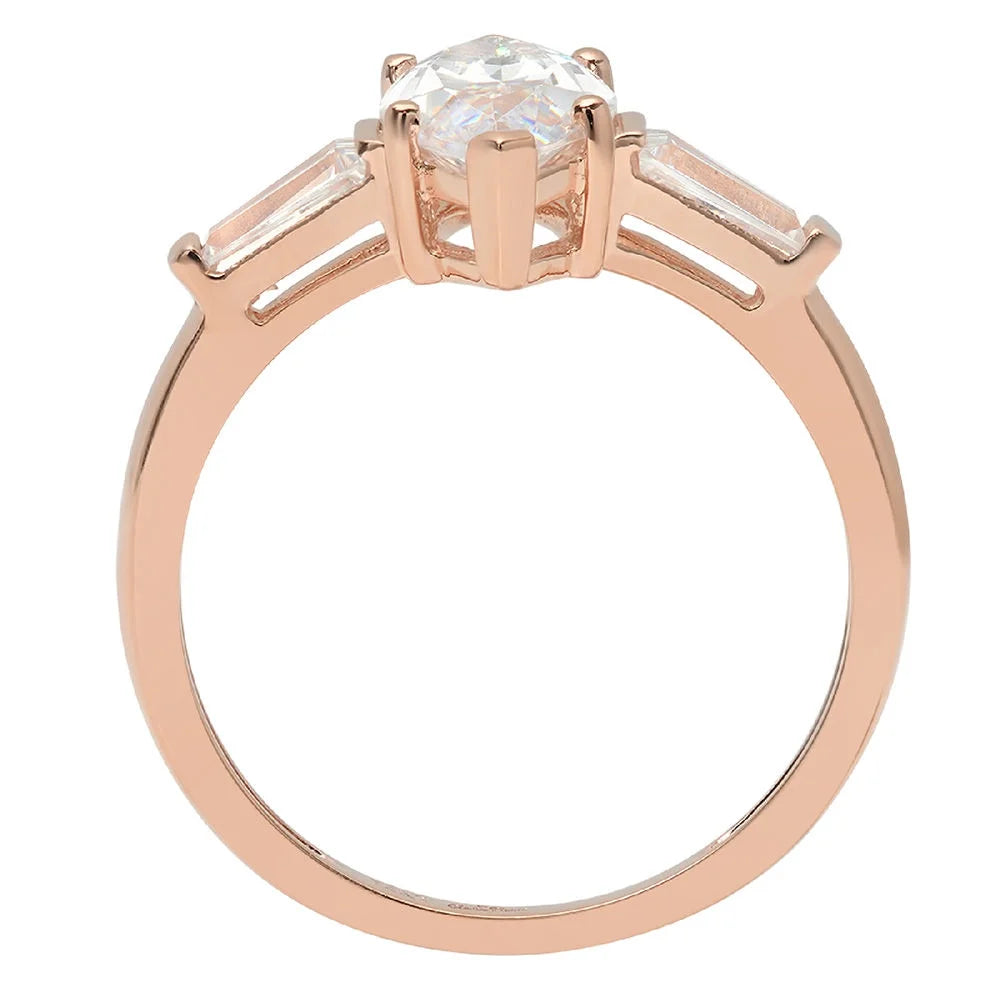 Marquise Cut Clear Simulated Diamond 14k Pink Rose Gold Three-Stone Ring Size 8.75 R12915