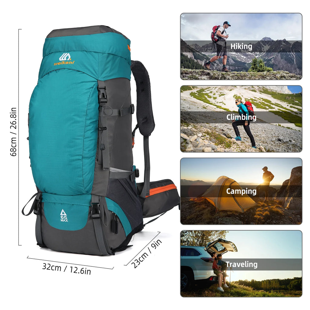 65L Water-resistant Hiking Backpack with Rain Cover F205