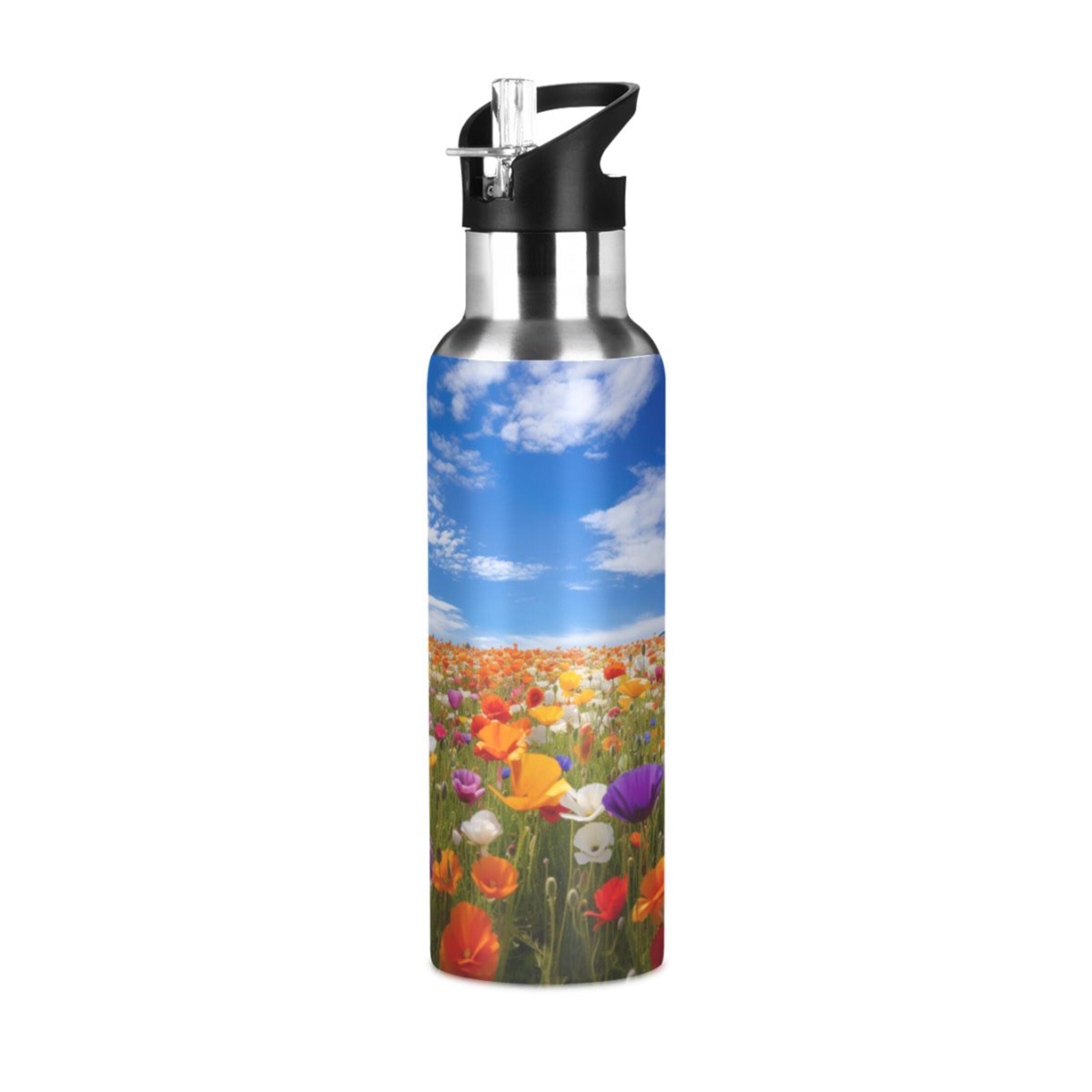 20 oz Insulated Stainless Steel Kids Water Bottle with Straw Lid E32363