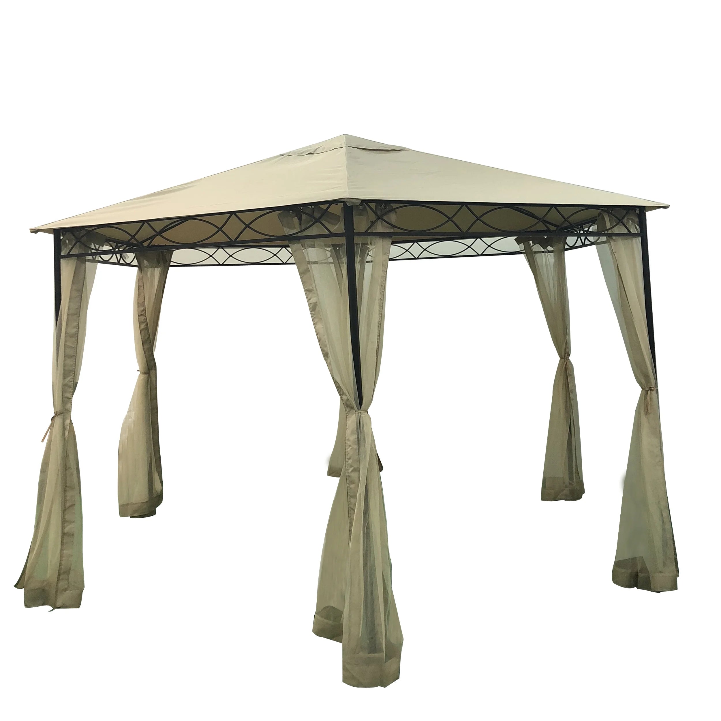 Beige Dark Gray Water Resistant Fabric and Steel Gazebo B85441