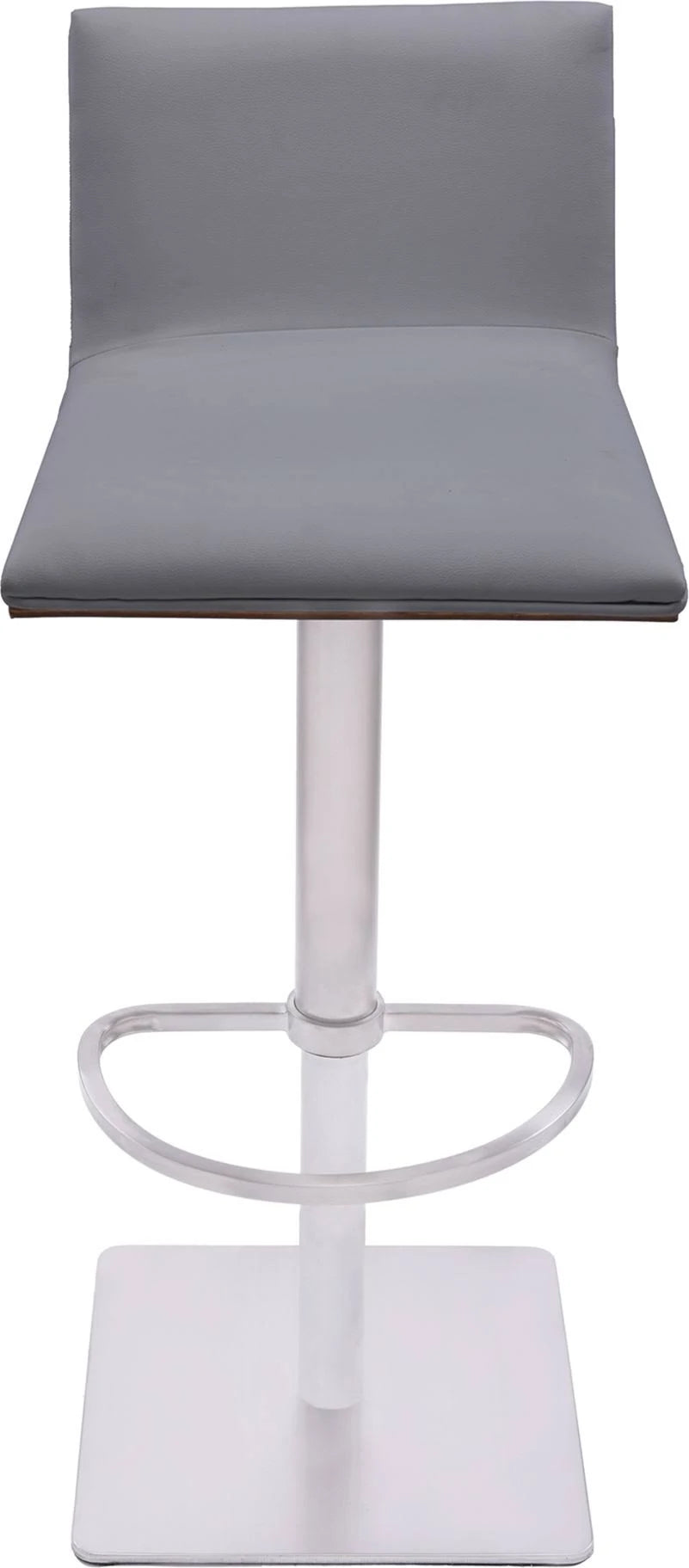 Brushed Stainless Steel Barstool with Grey Faux Leather and Walnut Back R4493