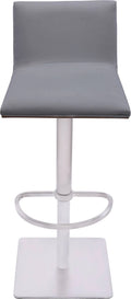 Brushed Stainless Steel Barstool with Grey Faux Leather and Walnut Back R4493