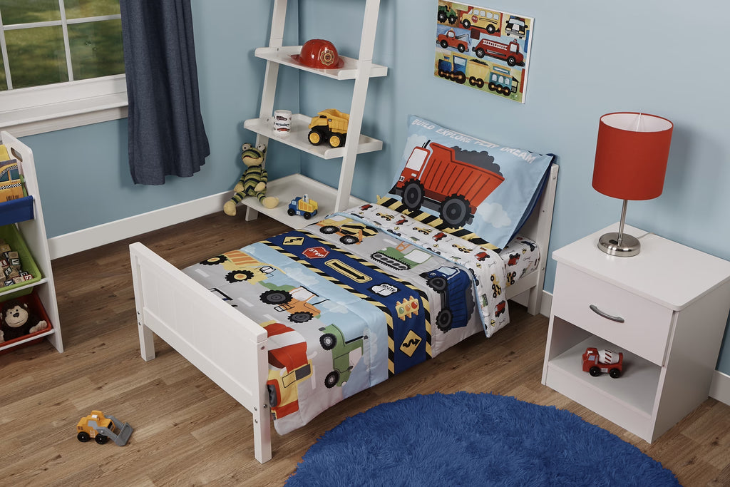4 Pieces Construction Trucks Bedding Sets with Bedspread Fitted Sheet Flat Sheet Pillow Case D387