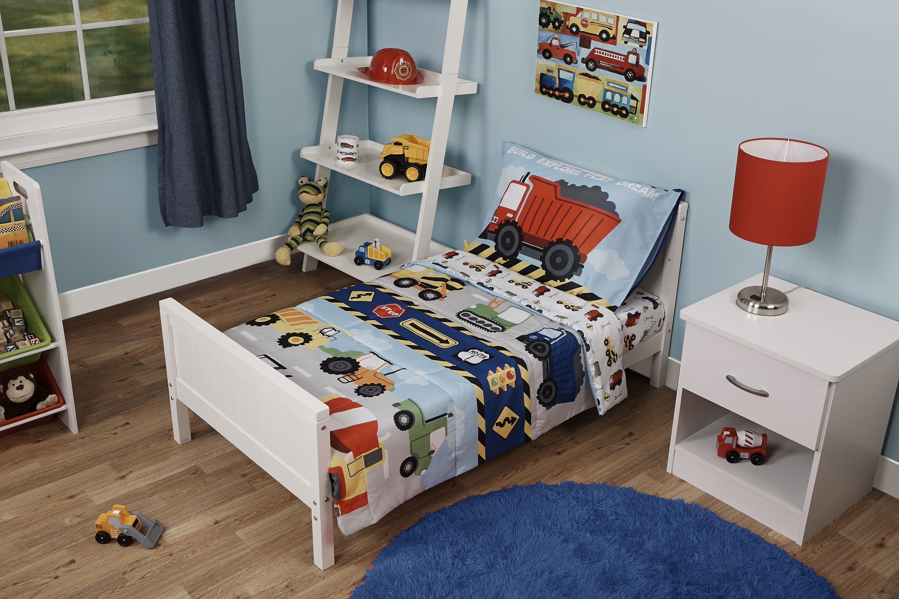 4 Pieces Construction Trucks Bedding Sets with Bedspread Fitted Sheet Flat Sheet Pillow Case D387