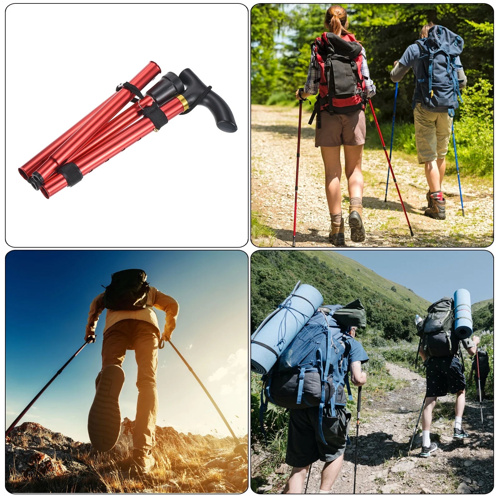 Red Aluminum Alloy Trekking Poles 2 Pack J9131