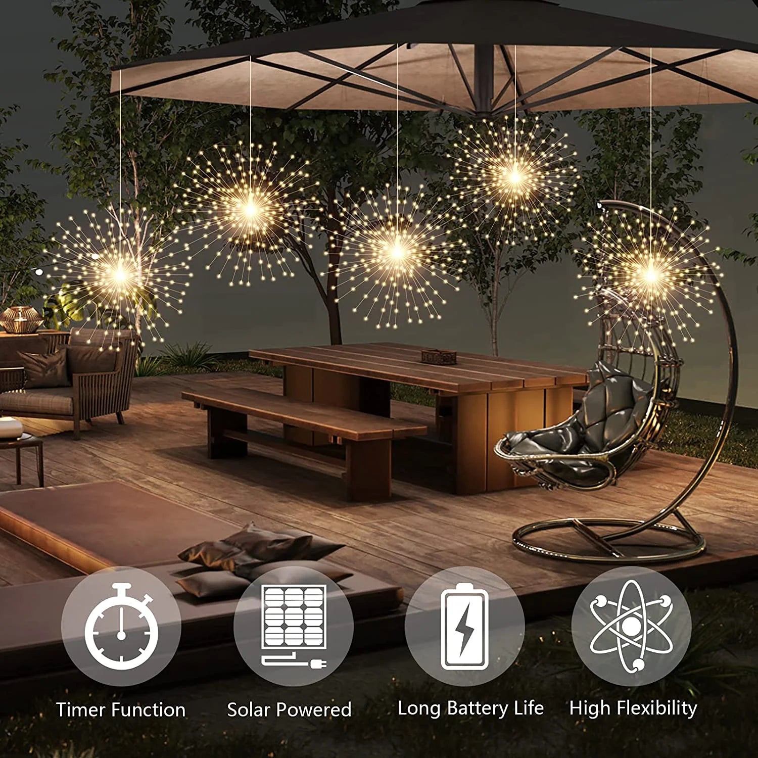 800 Led Solar Starburst Sphere Lights Waterproof Hanging Fairy Light D425