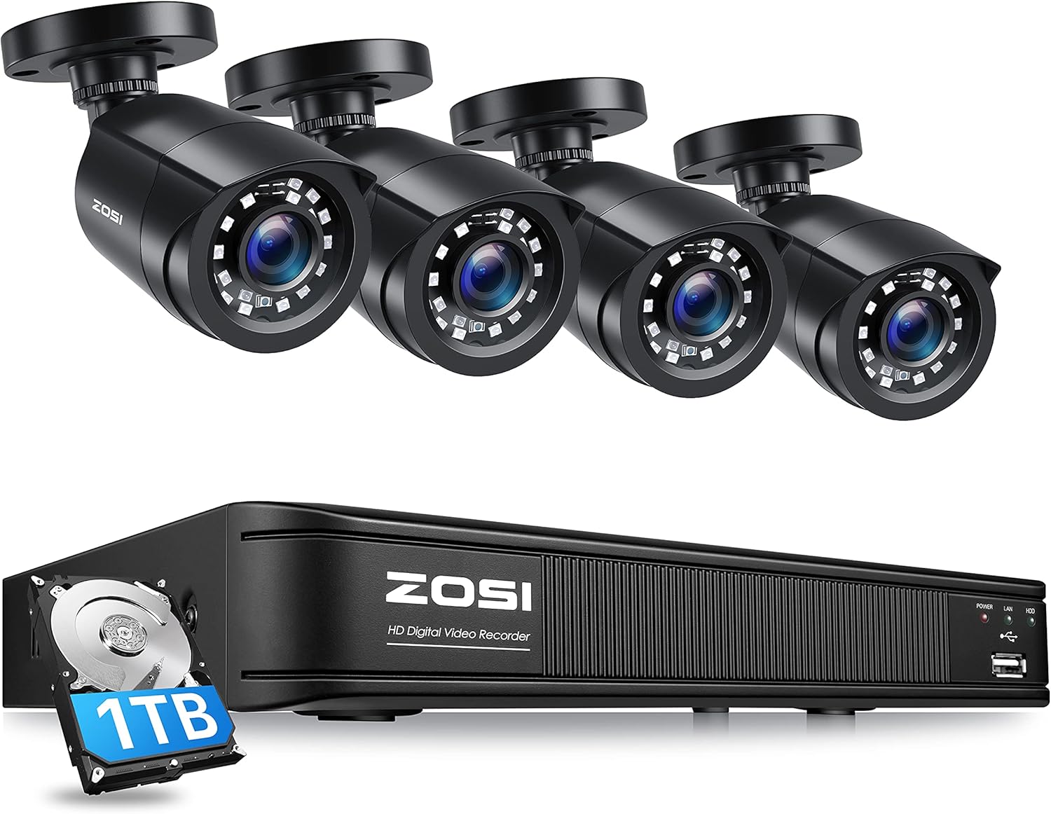 8 Channel 5MP Lite Surveillance DVR with 1TB Hard Drive and 4 x 1080p Weatherproof CCTV Bullet Camera G6242