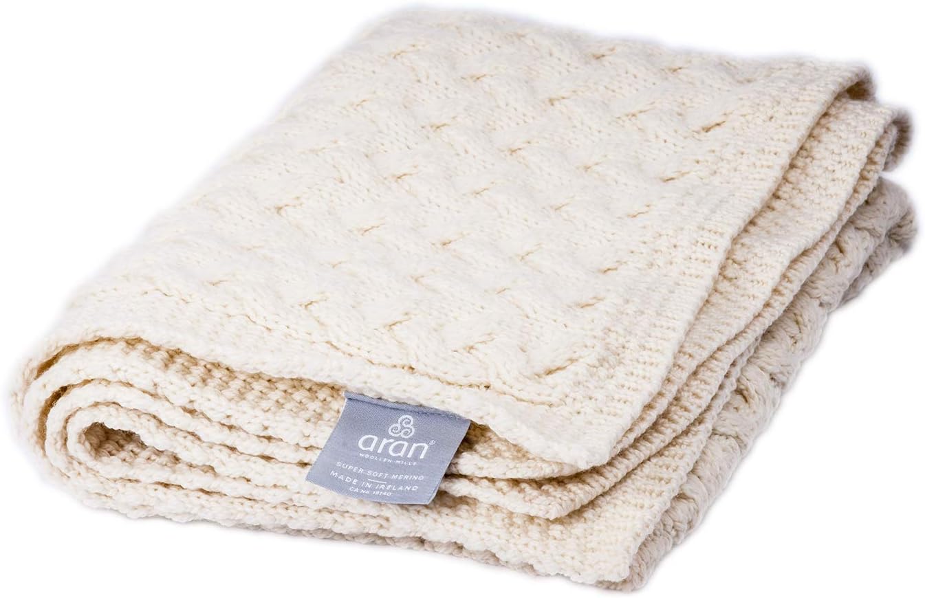 Oatmeal Merino Cable Knit Baby Blanket Throw G457571