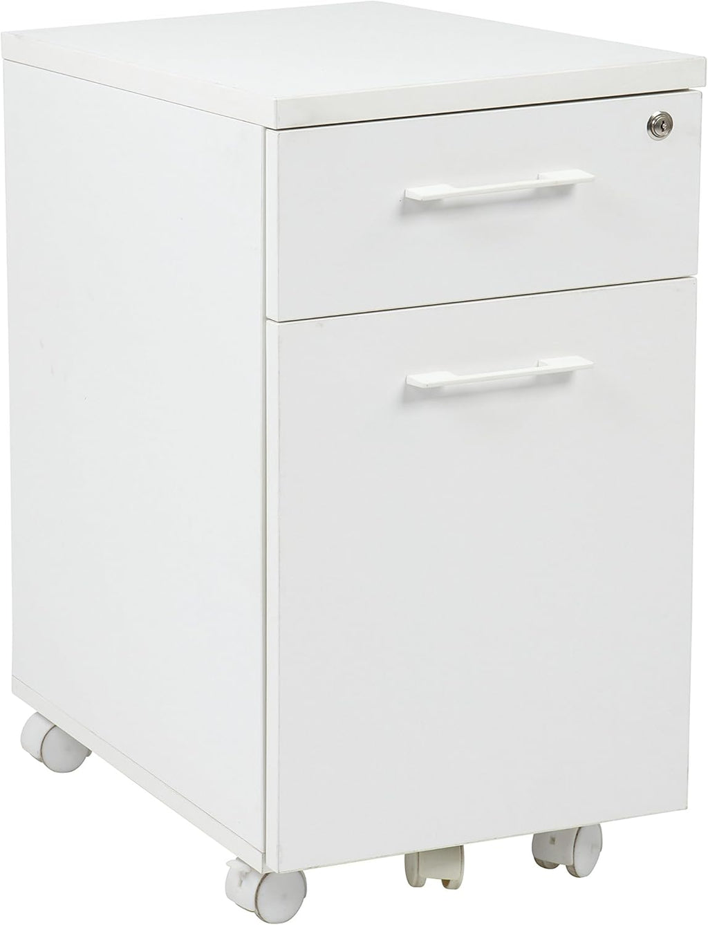 White Mobile File with Hidden Drawer and Castors J8102